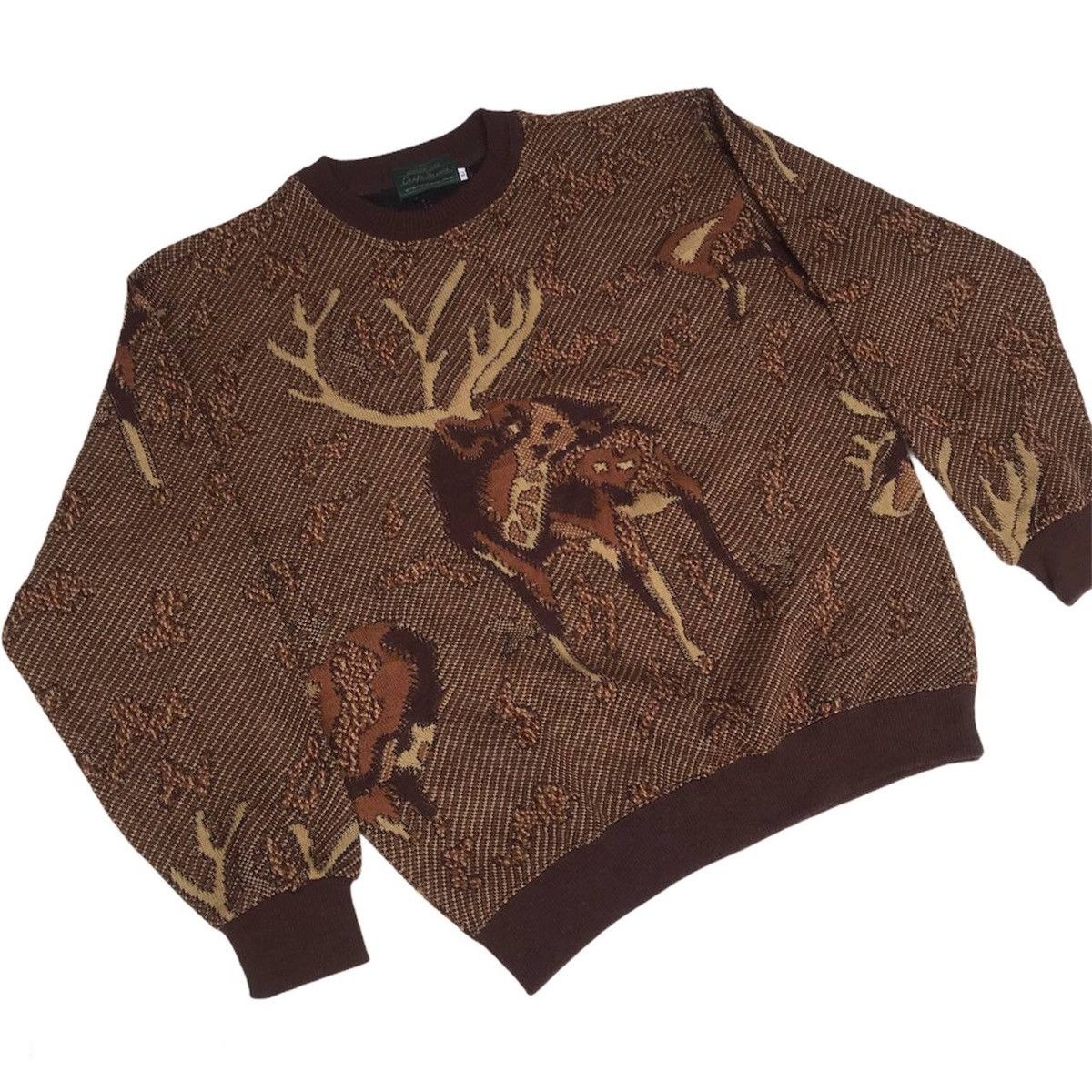 Aran Isles Knitwear × Vintage Vintage Craft Movie knitwear Deer habitat motive sweatshirt Size US L / EU 52-54 / 3 - 3 Thumbnail