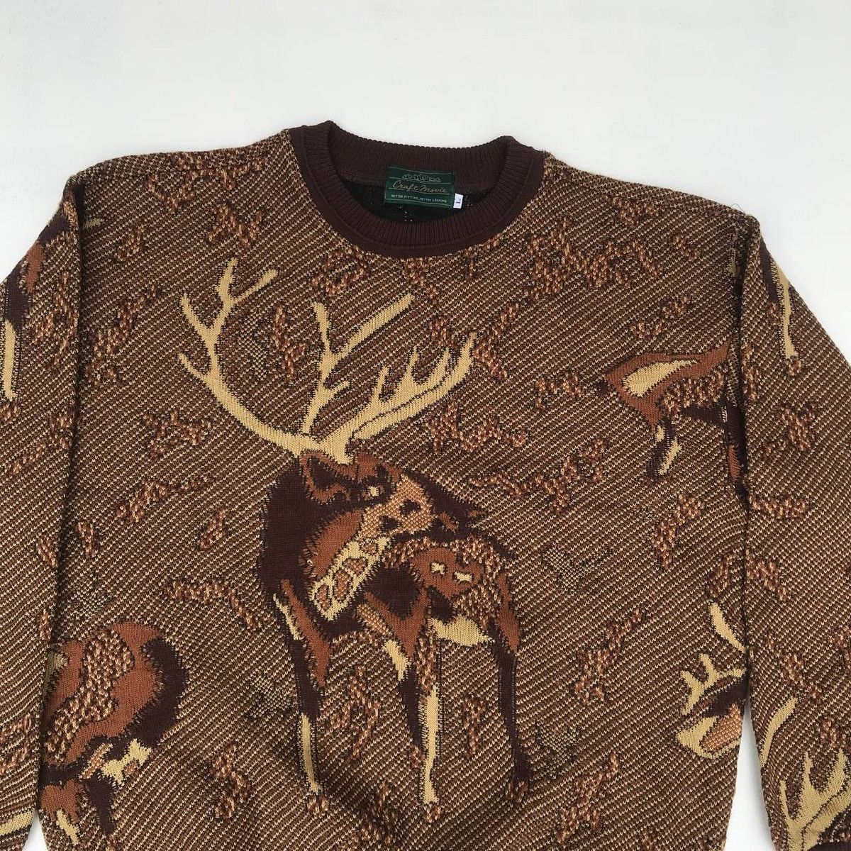 Aran Isles Knitwear × Vintage Vintage Craft Movie knitwear Deer habitat motive sweatshirt Size US L / EU 52-54 / 3 - 4 Thumbnail