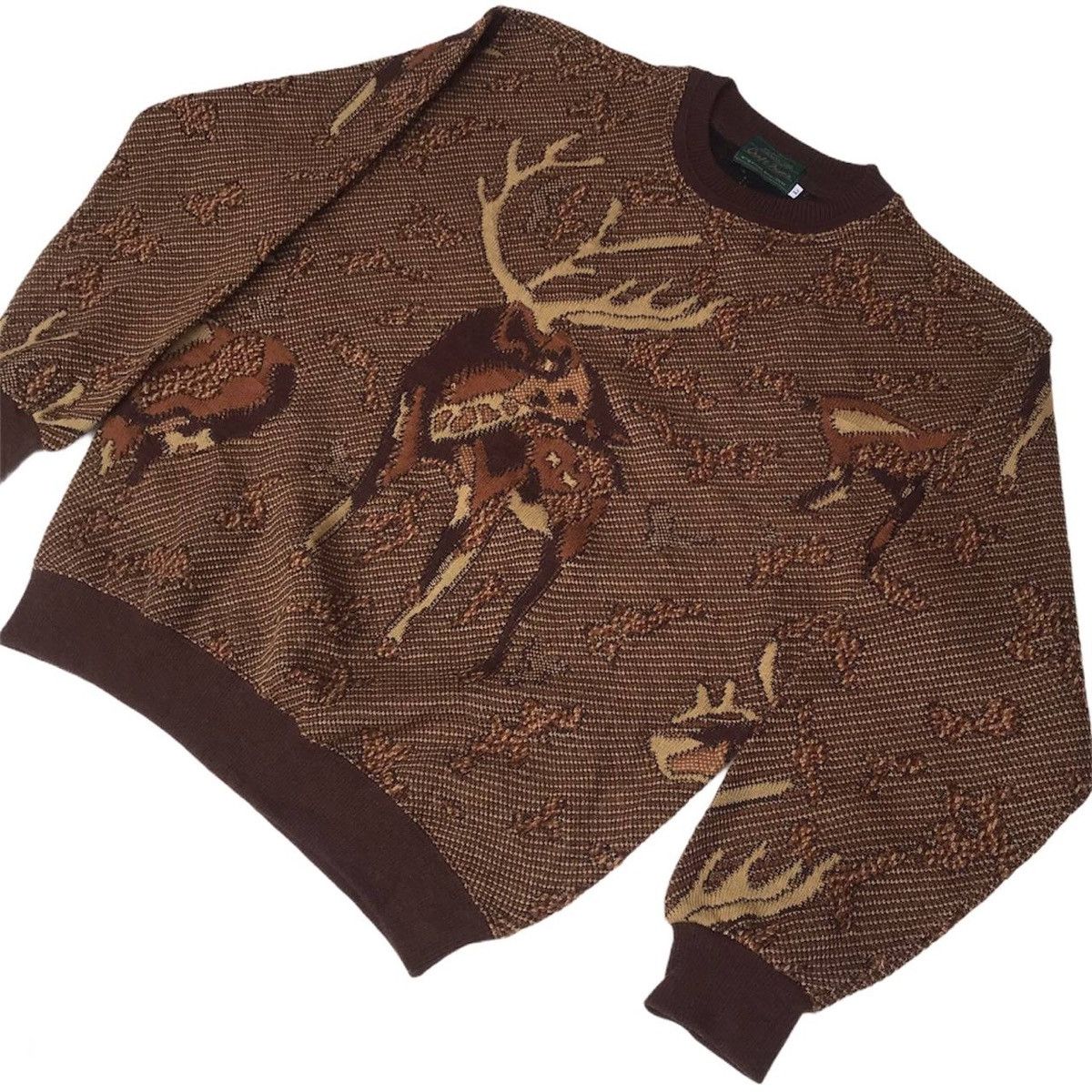 Aran Isles Knitwear × Vintage Vintage Craft Movie knitwear Deer habitat motive sweatshirt Size US L / EU 52-54 / 3 - 1 Thumbnail