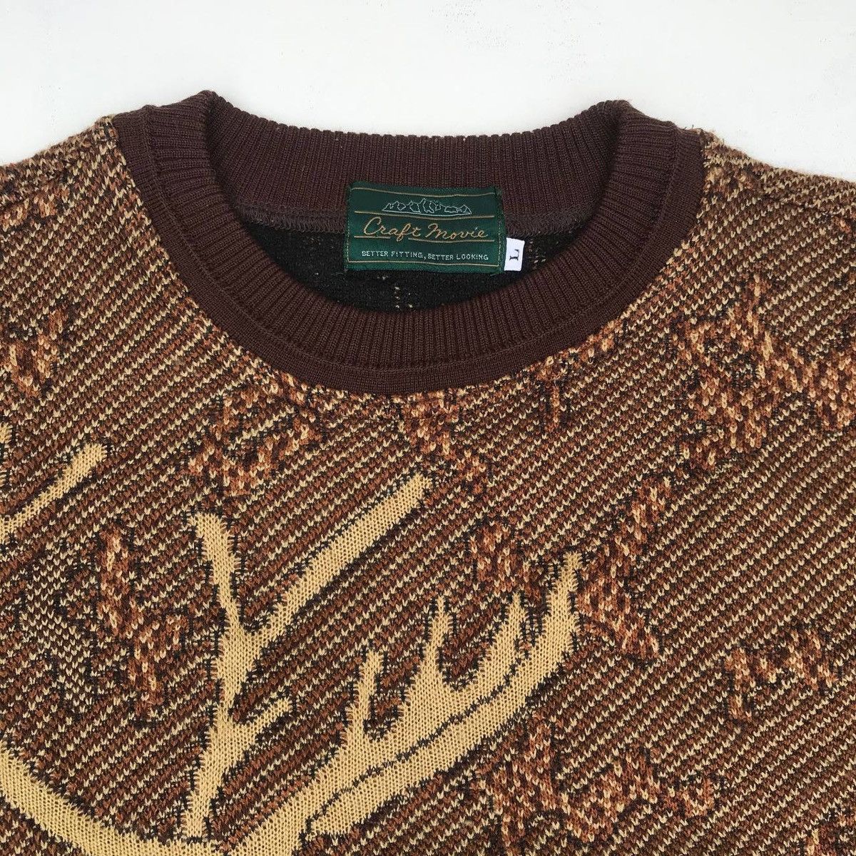 Aran Isles Knitwear × Vintage Vintage Craft Movie knitwear Deer habitat motive sweatshirt Size US L / EU 52-54 / 3 - 6 Thumbnail