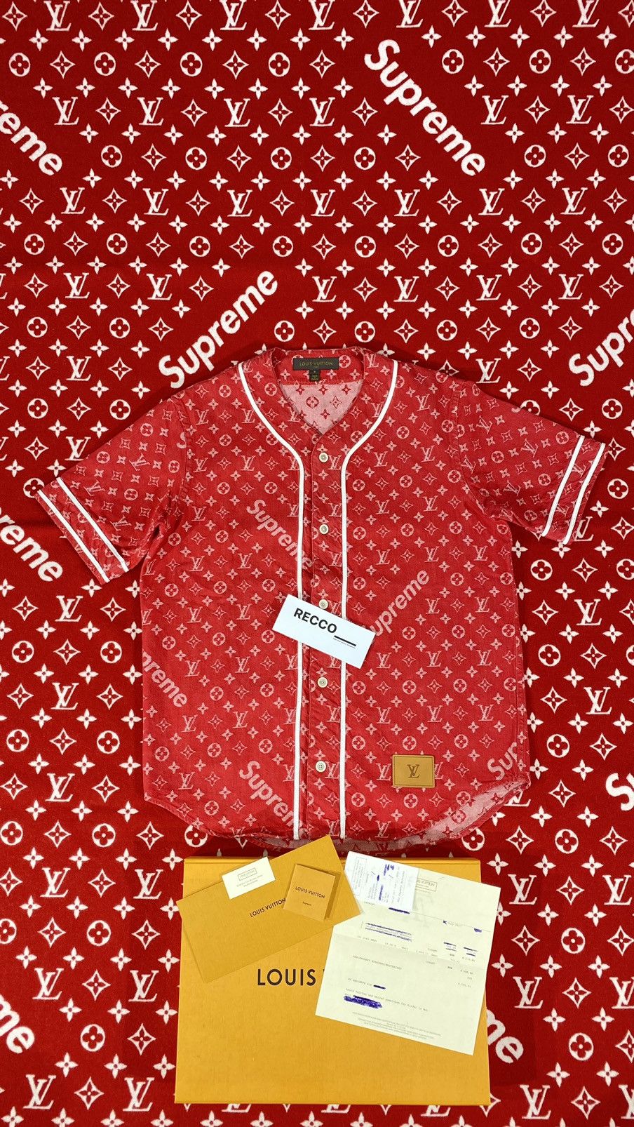 Louis Vuitton Supreme full red baseball jersey shirt