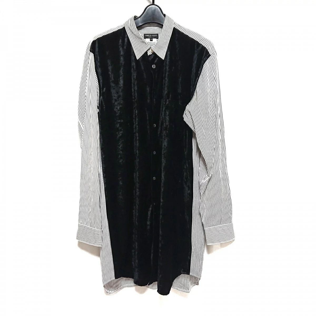 Shirt White x Black Striped Switching Long Sleeve