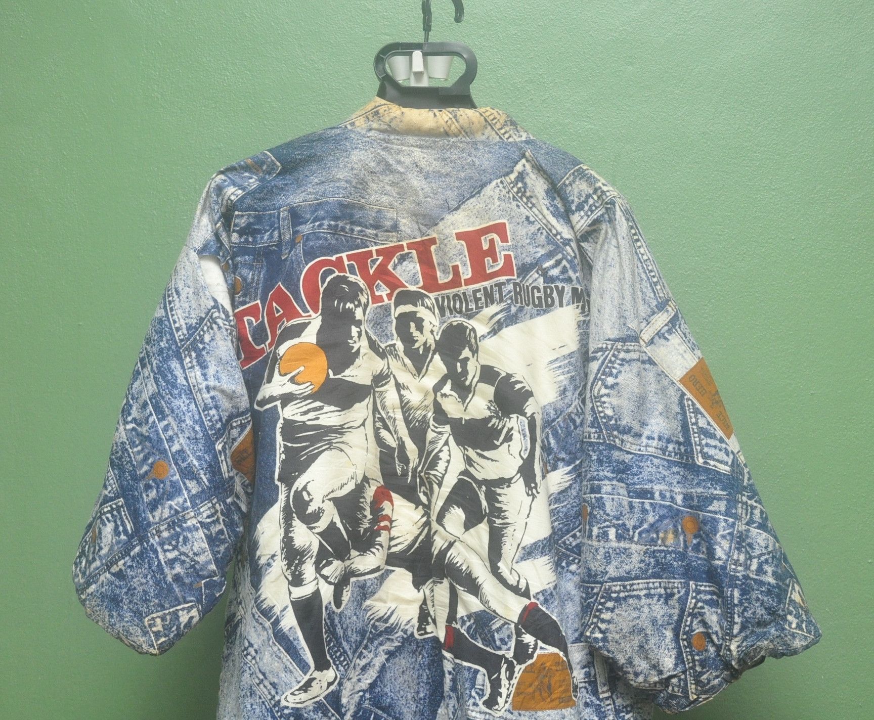 Japanese Brand × Vintage Vintage Tackle Violent Rugby Mind Overprint Japanese Kimono Size US L / EU 52-54 / 3 - 6 Thumbnail