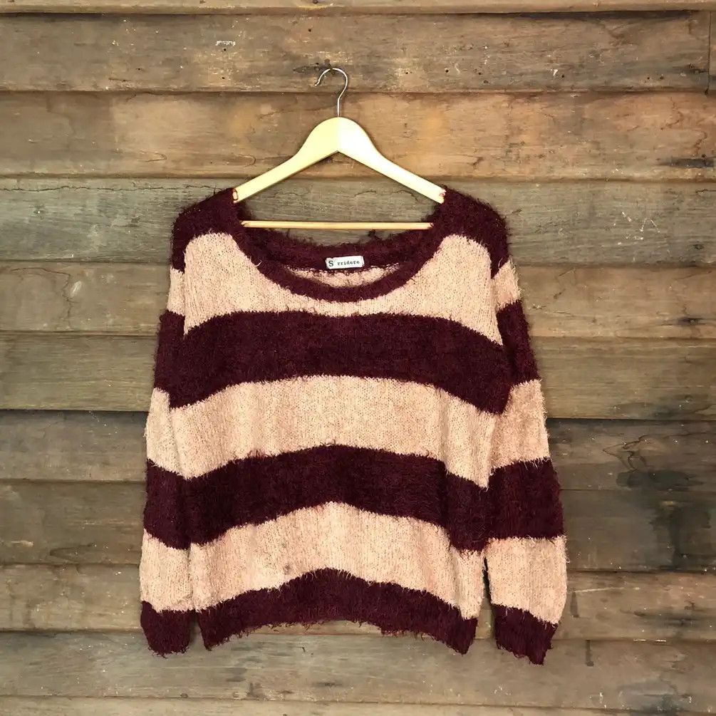 Homespun Knitwear × Japanese Brand × OVER THE STRiPES Japanese Brand Shag Shaggy Fur Mohair Knit Stripe #681 Size M / US 6-8 / IT 42-44 - 1 Thumbnail