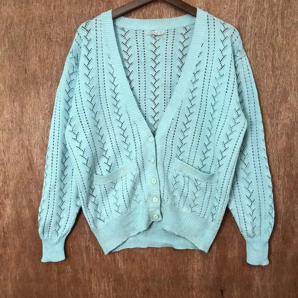 Aran Isles Knitwear La Reine Blue Cardigan Knitwear #351 Size L / US 10 / IT 46 - 3 Thumbnail