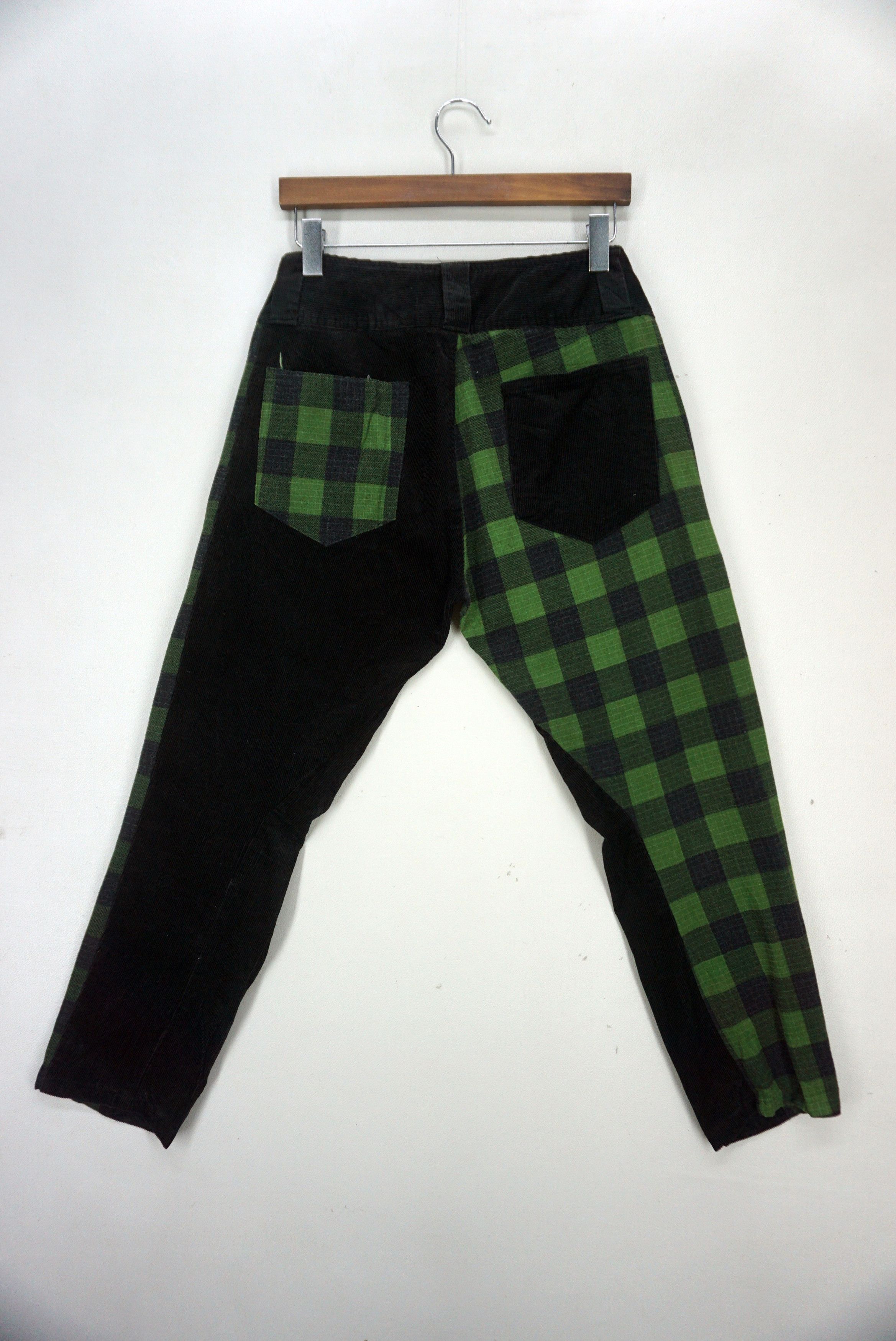 image of Rockers Punk Goth Gingham Corduroy Pants Japan Made in Black Green, Women's (Size 24)