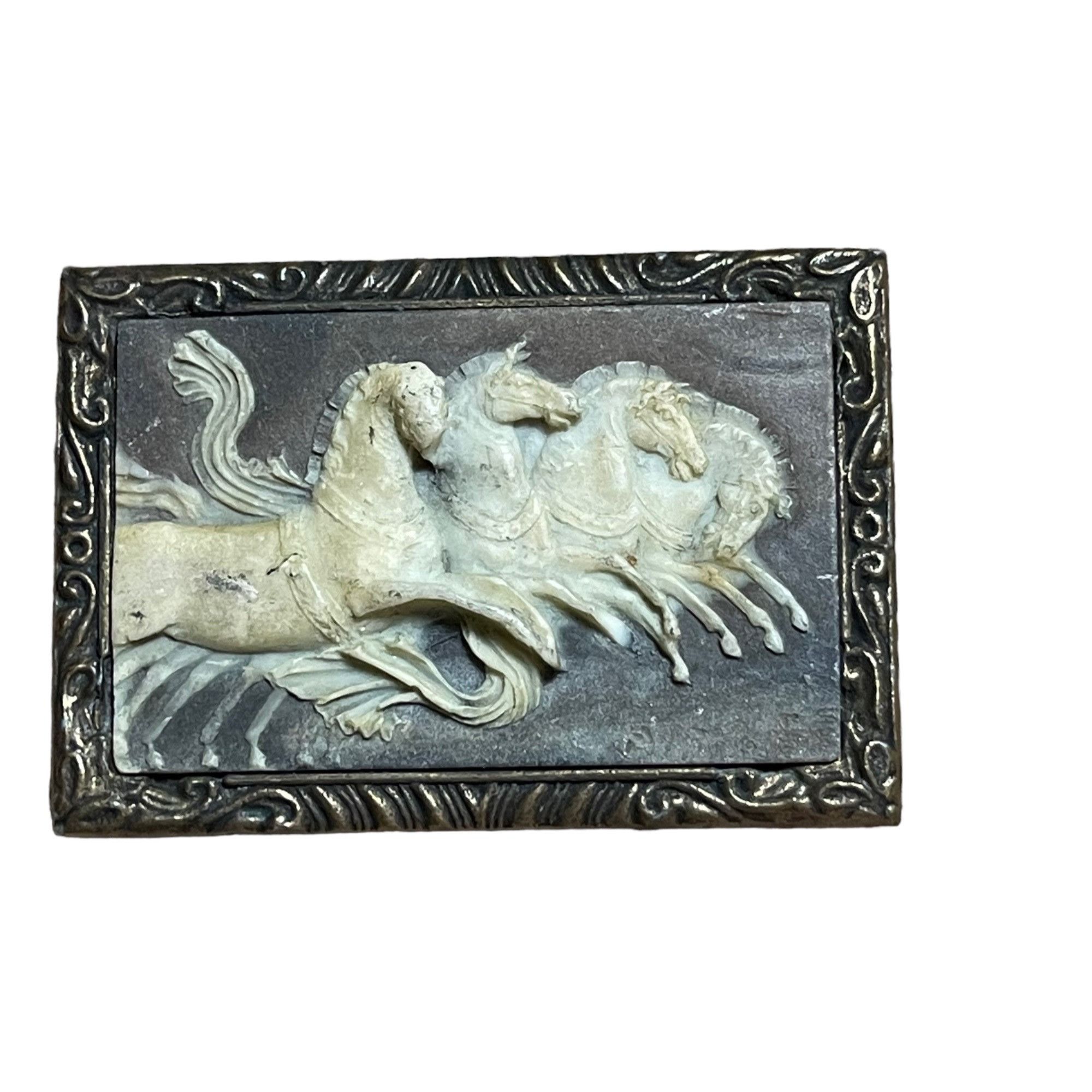 Designer Incolay Studios 1976 Vintage Running Horses Carved Brass Bel ...