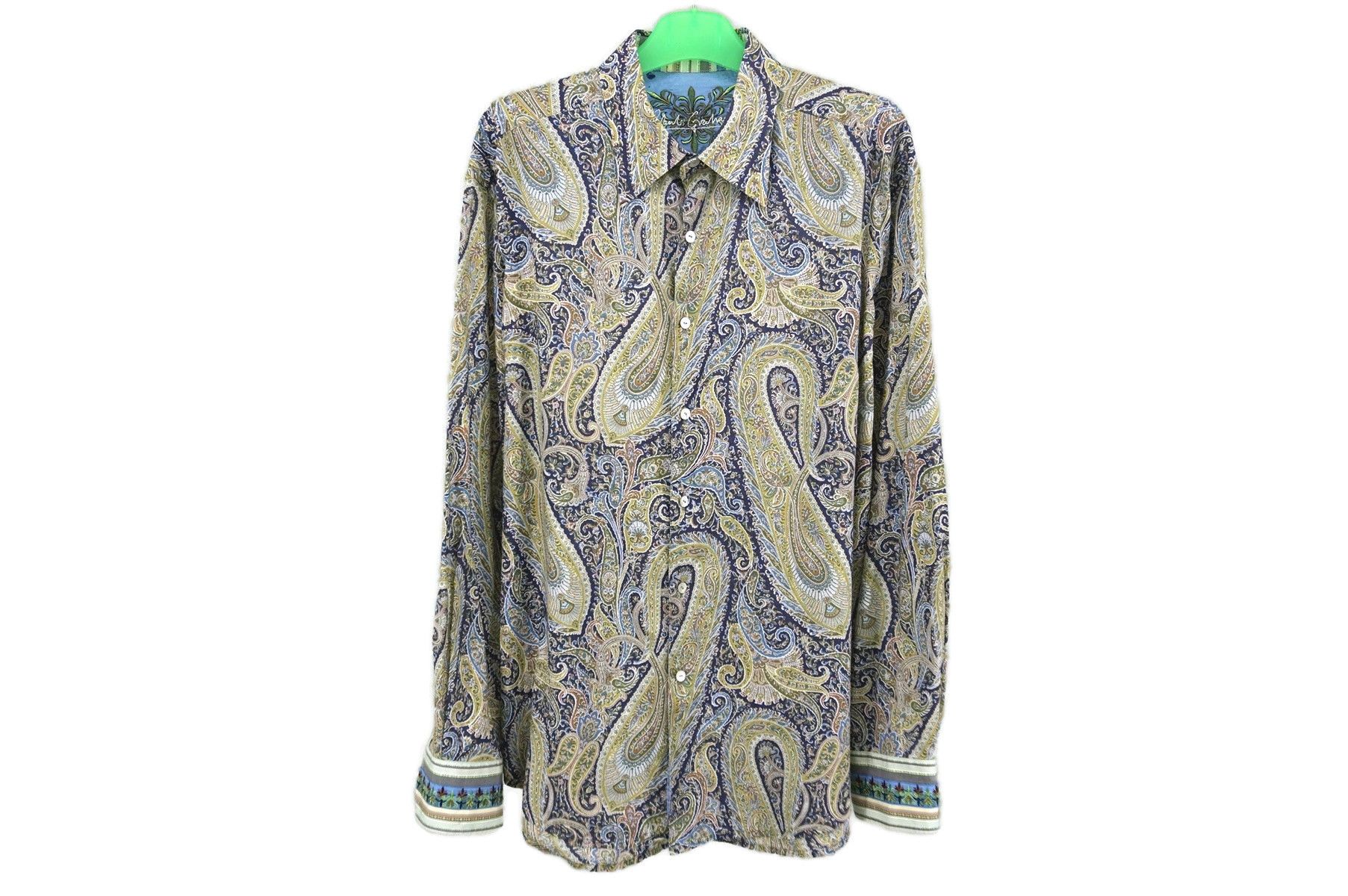 image of Art Full Print Paisley Shirt Silk Trim Button Down, Men's (Size XL)