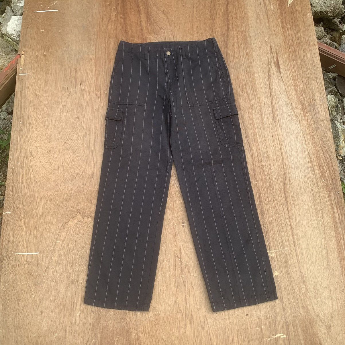 Japanese Brand JAPANESE TROUSERS VINTAGE STRIPED FADED BAKER CARGO PANTS Size US 29 - 1 Thumbnail