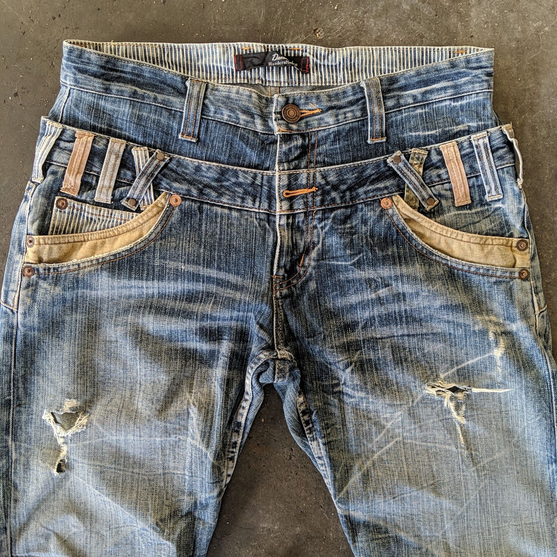 Japanese Brand Vtg Dominate Double Waist Faded Distressed Denim Jeans Pants Size US 34 / EU 50 - 3 Thumbnail
