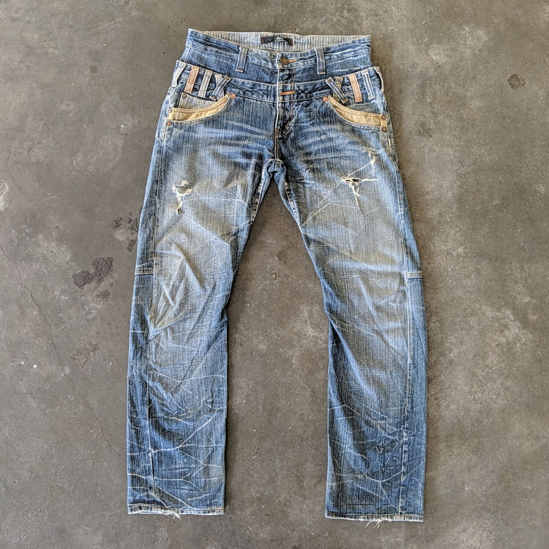 Japanese Brand Vtg Dominate Double Waist Faded Distressed Denim Jeans Pants Size US 34 / EU 50 - 1 Thumbnail