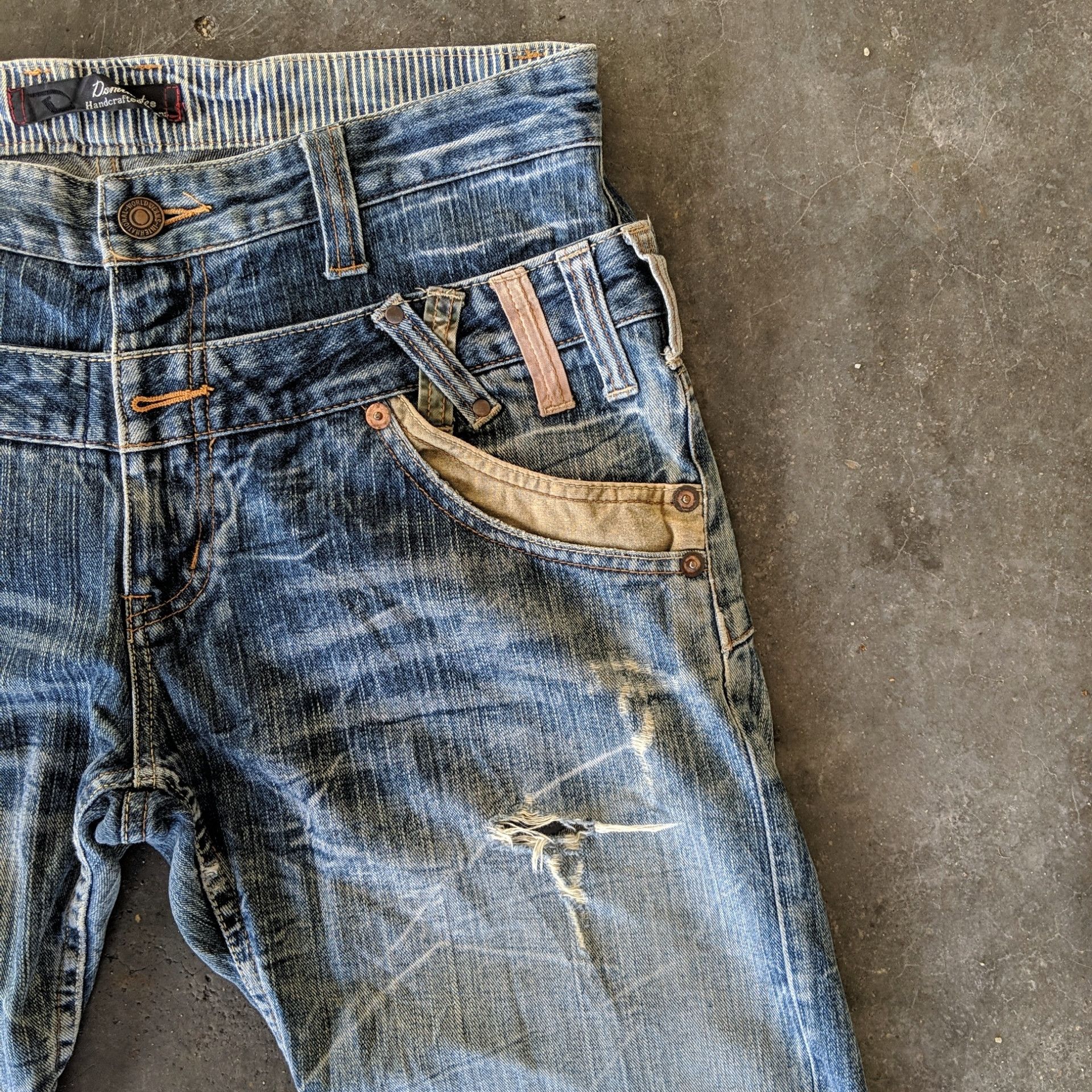 Japanese Brand Vtg Dominate Double Waist Faded Distressed Denim Jeans Pants Size US 34 / EU 50 - 4 Thumbnail