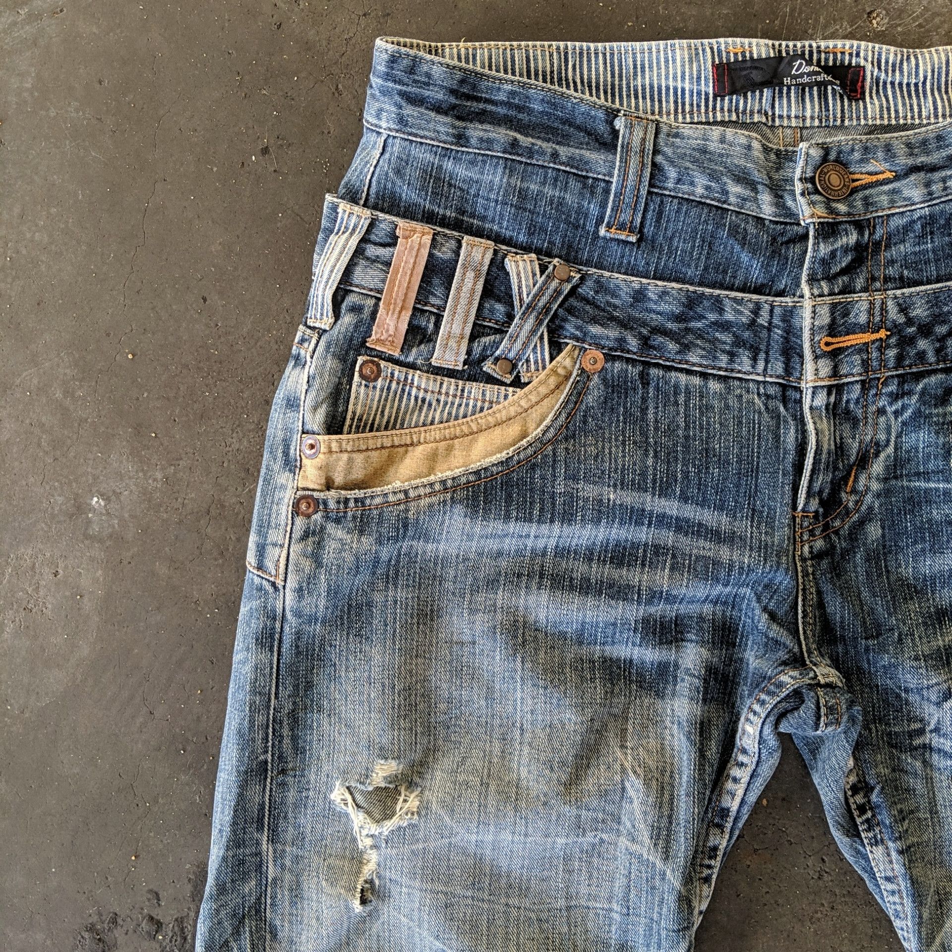 Japanese Brand Vtg Dominate Double Waist Faded Distressed Denim Jeans Pants Size US 34 / EU 50 - 11 Thumbnail