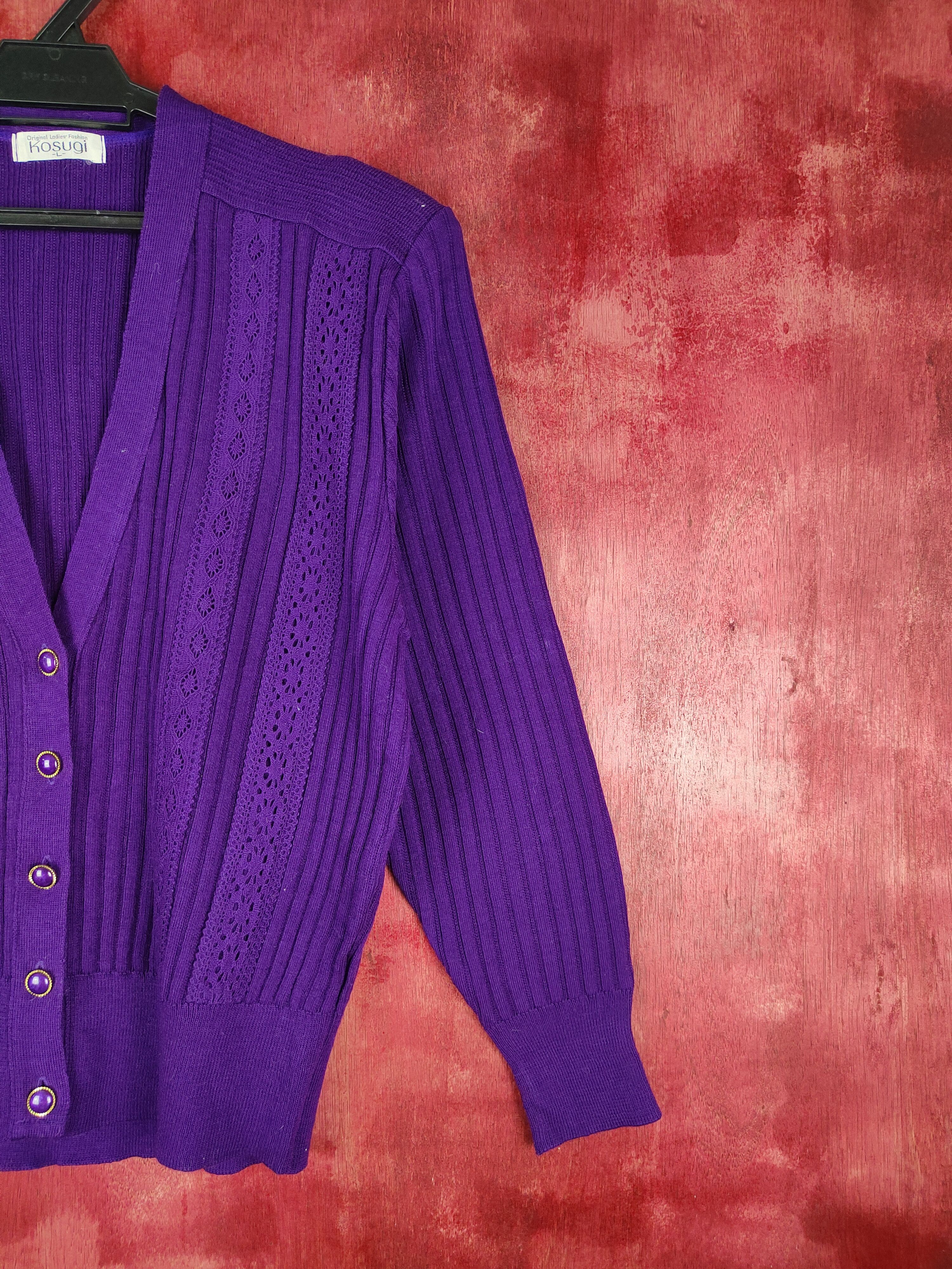 Japanese Brand Kosugi Purple Knitwear Cardigan Crop Tops Size L / US 10 / IT 46 - 5 Thumbnail