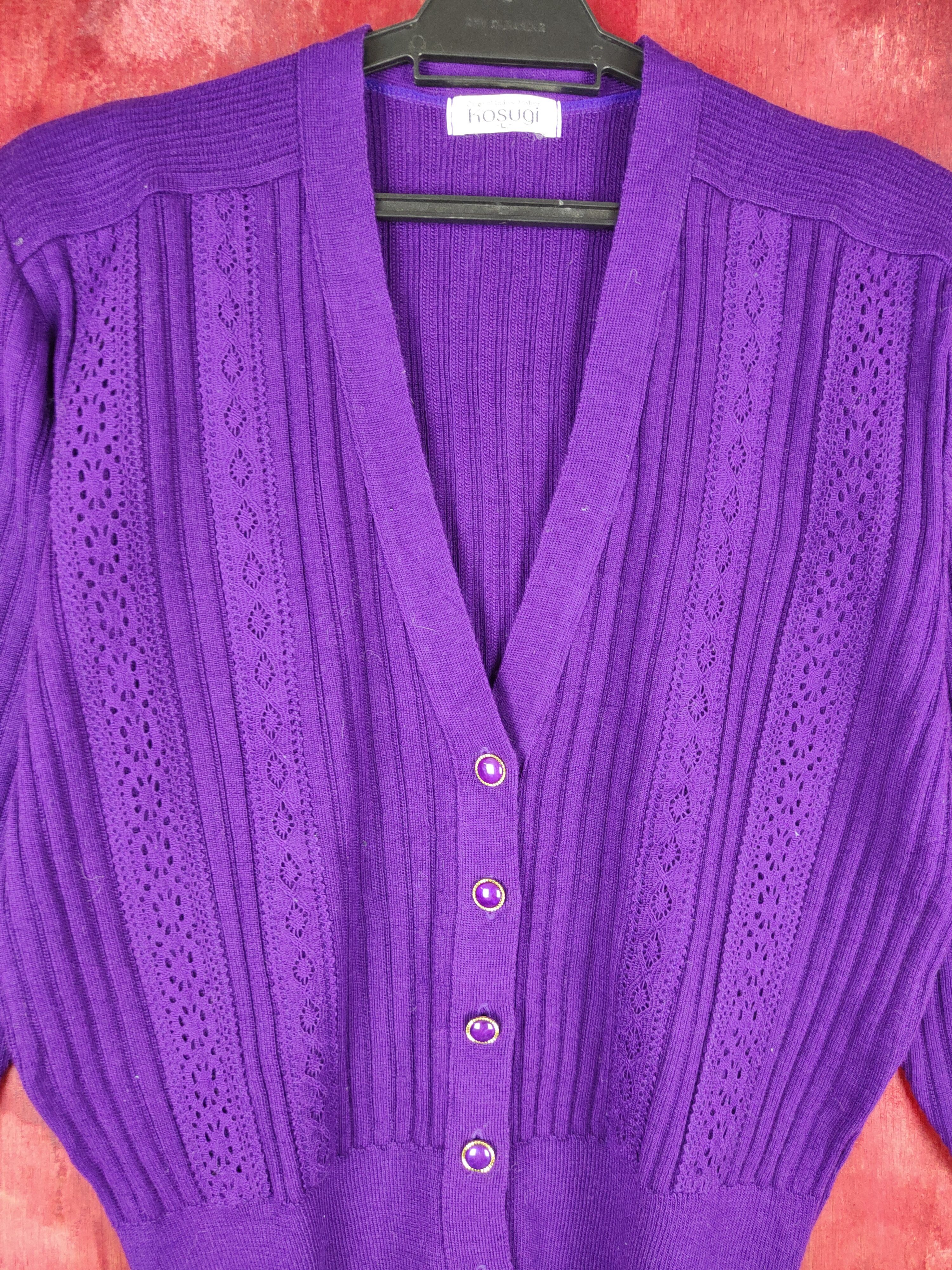Japanese Brand Kosugi Purple Knitwear Cardigan Crop Tops Size L / US 10 / IT 46 - 2 Preview