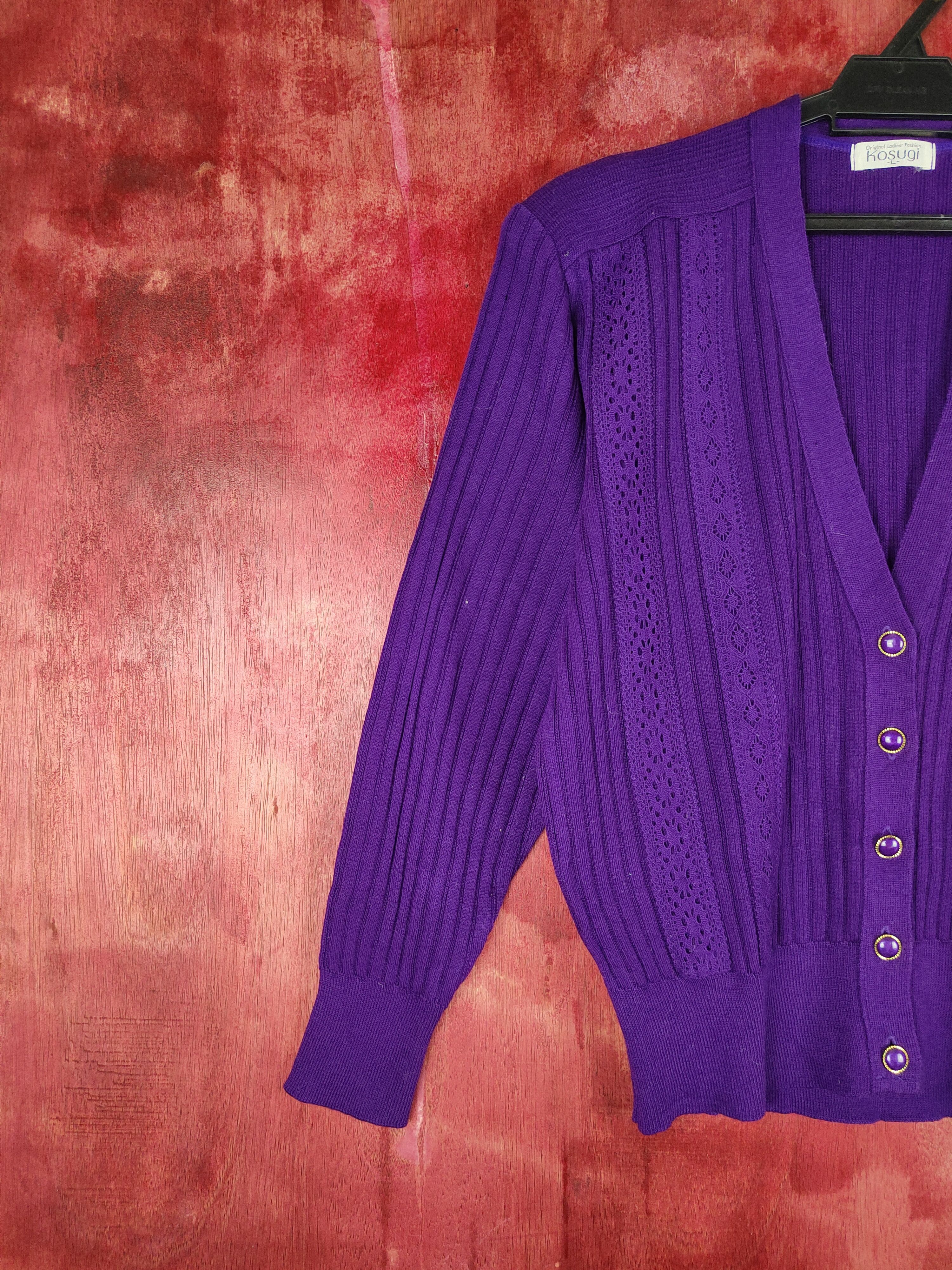 Japanese Brand Kosugi Purple Knitwear Cardigan Crop Tops Size L / US 10 / IT 46 - 3 Thumbnail
