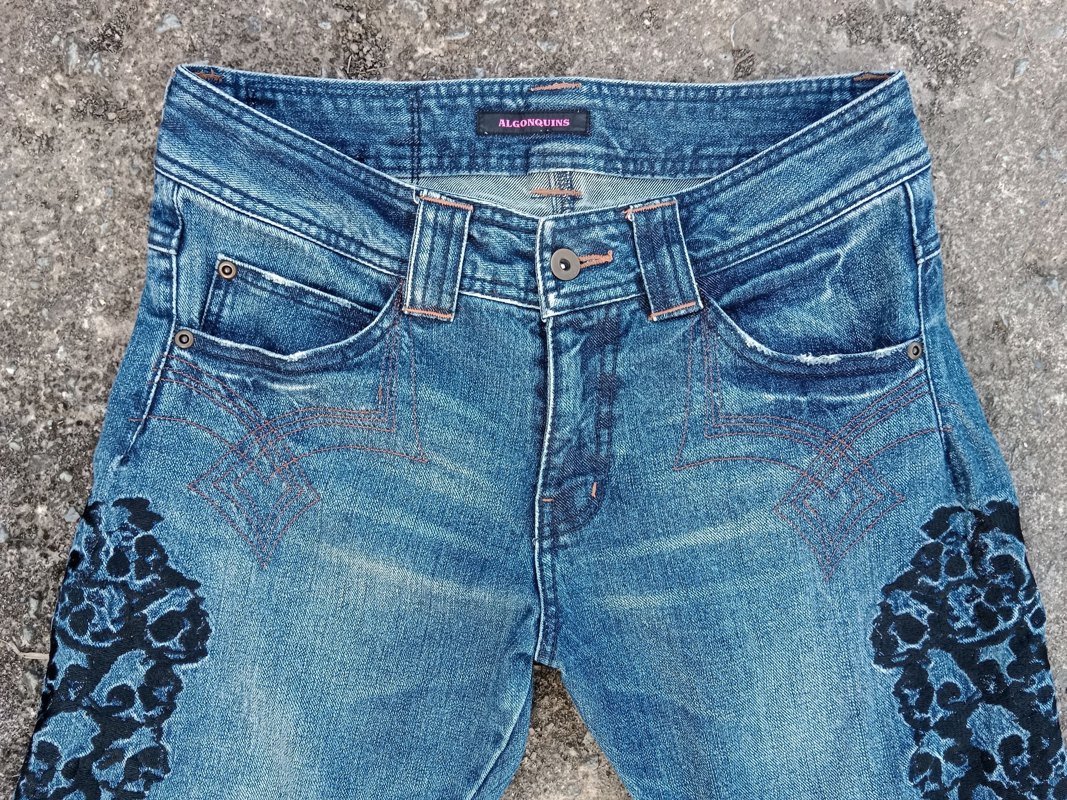 20471120 RARE💦Algonquins Multi Skulls Embroidered Denim Size US 31 - 8 Thumbnail