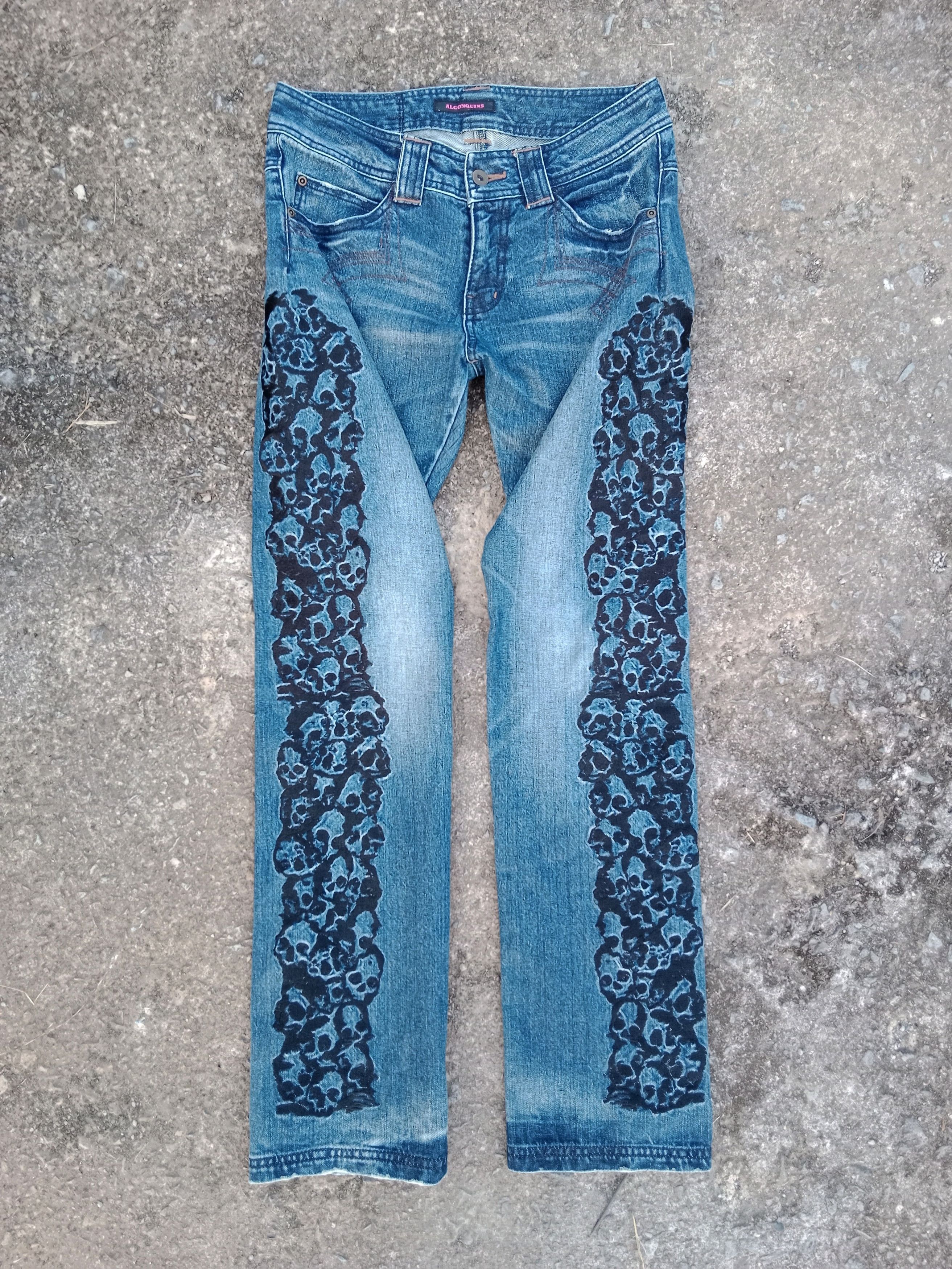 20471120 RARE💦Algonquins Multi Skulls Embroidered Denim Size US 31 - 4 Thumbnail