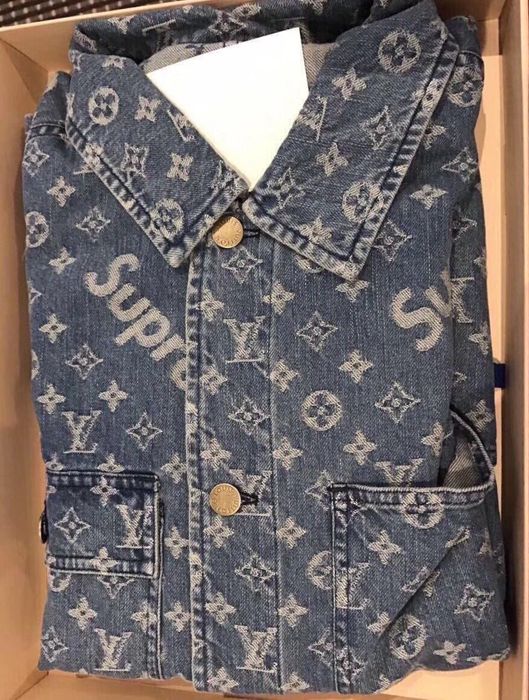 Preowned Louis Vuitton X Supreme Denim Barn Jacket Monogram Size 52  (16.347.270 COP) ❤ liked on Pol…