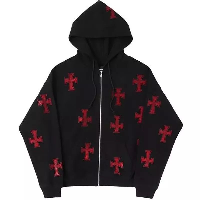 Rhinestone Cross Zip Up Hoodie