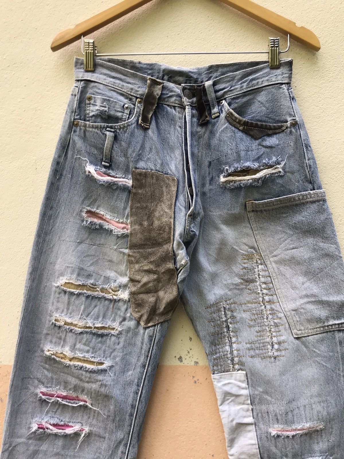 Yoshiyuki Konishi Ficce Yoshiyuki Konishi Distressed Patchwork Selvedge Denim Size US 28 / EU 44 - 13 Thumbnail
