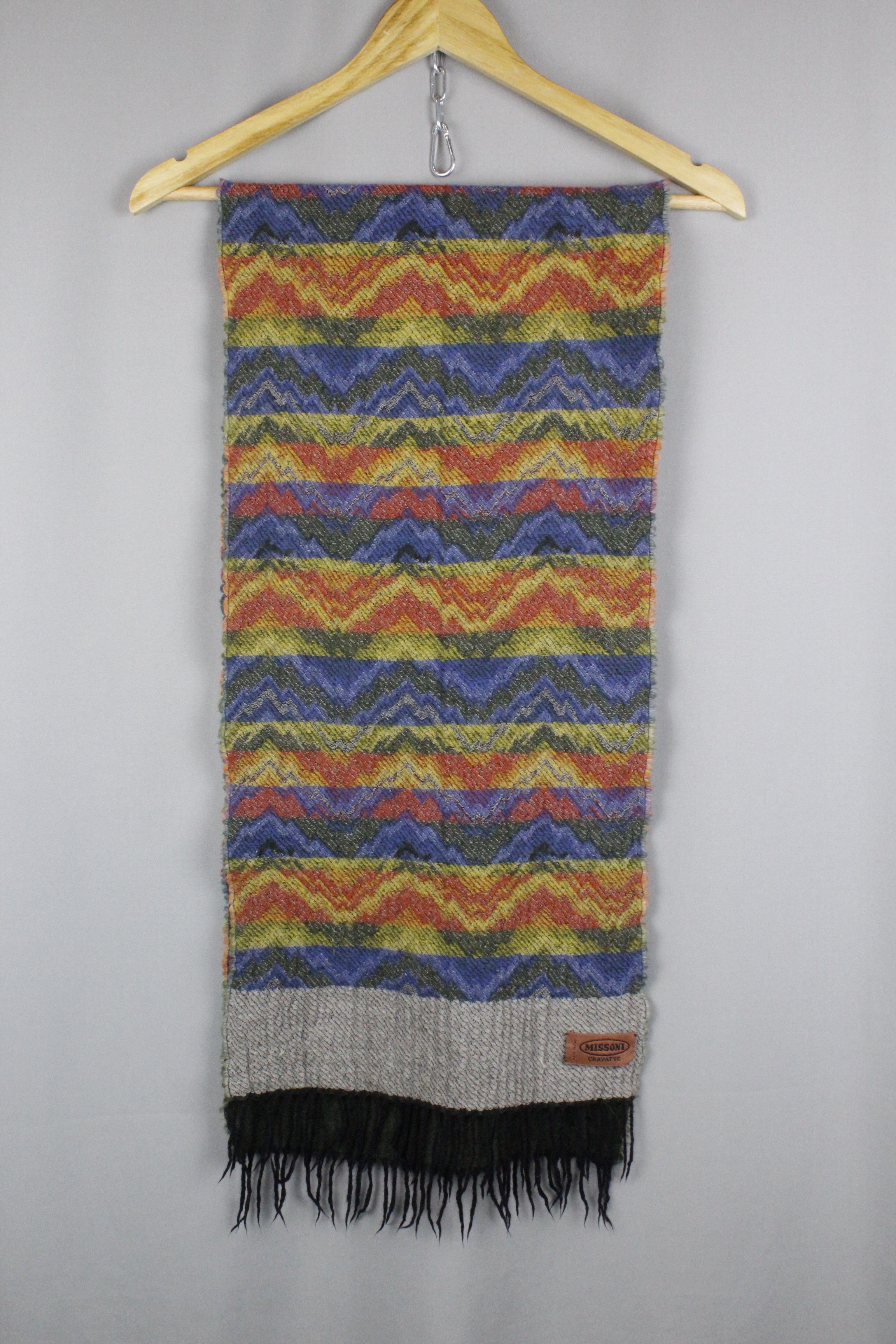 Vintage Missoni Logo Multicolor Wool Scarf