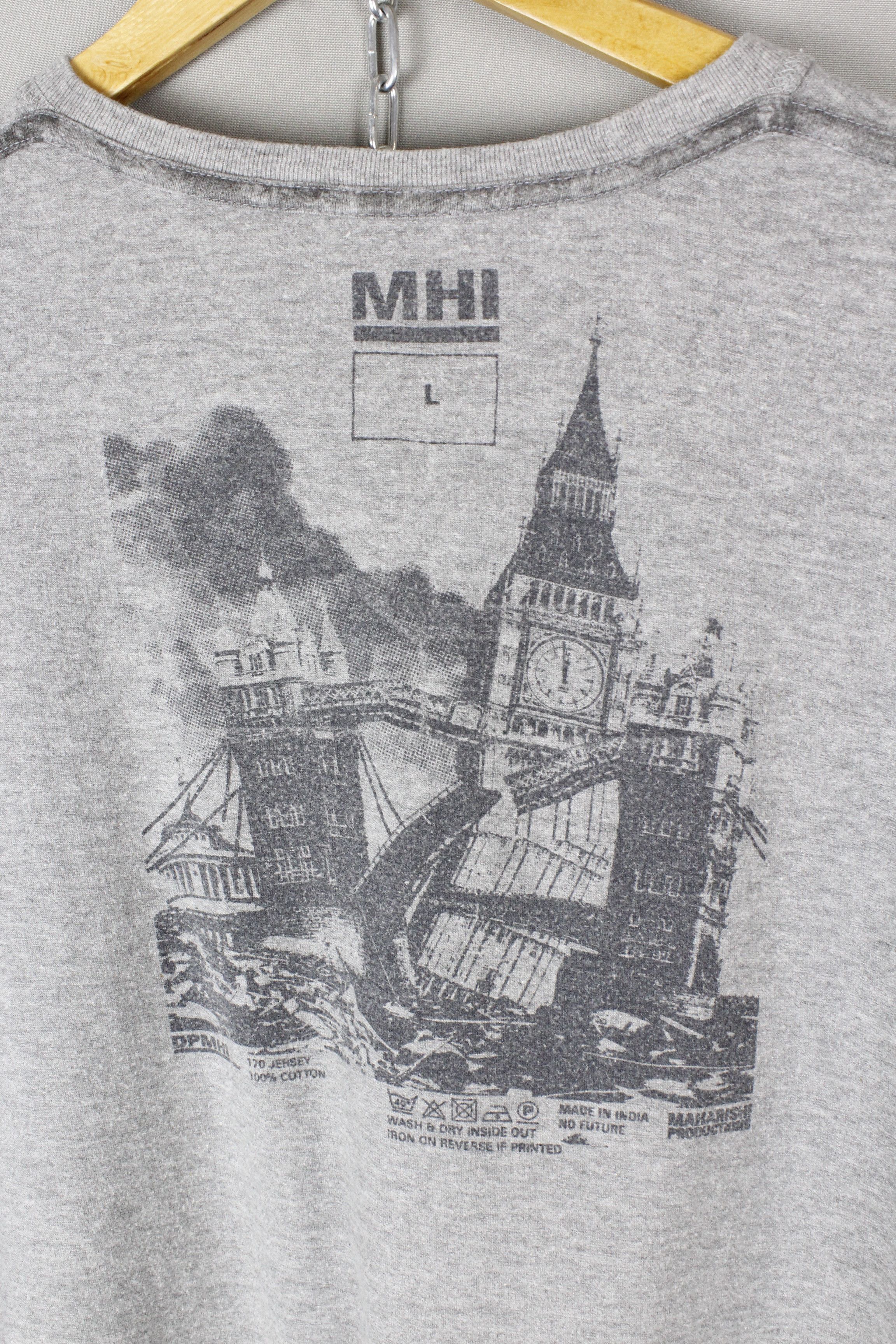 MHI × Maharishi MHI (Maharishi) "Blow Your Mind" Logo Grey T-shirt Size US L / EU 52-54 / 3 - 7 Thumbnail