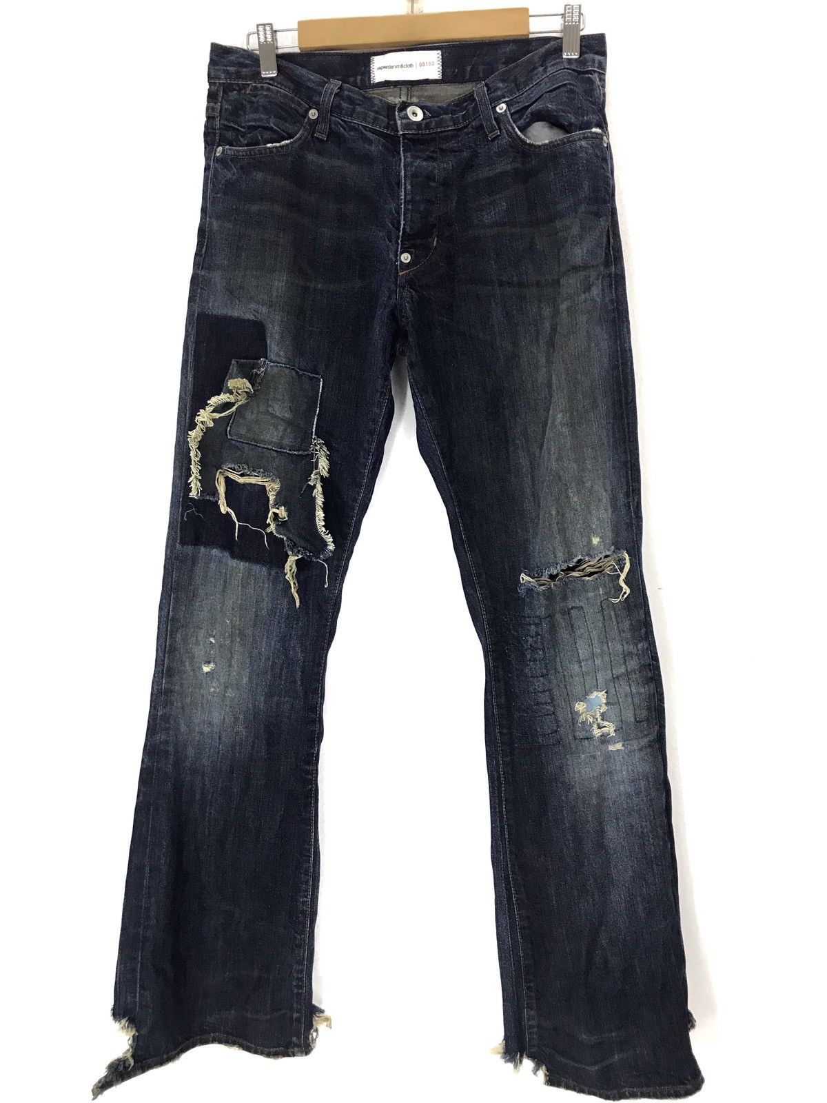 image of Paper Denim Cloth Vintage Paper And Denim Distressed Patchwork Boro Kapital in Blue, Men's (Size 32