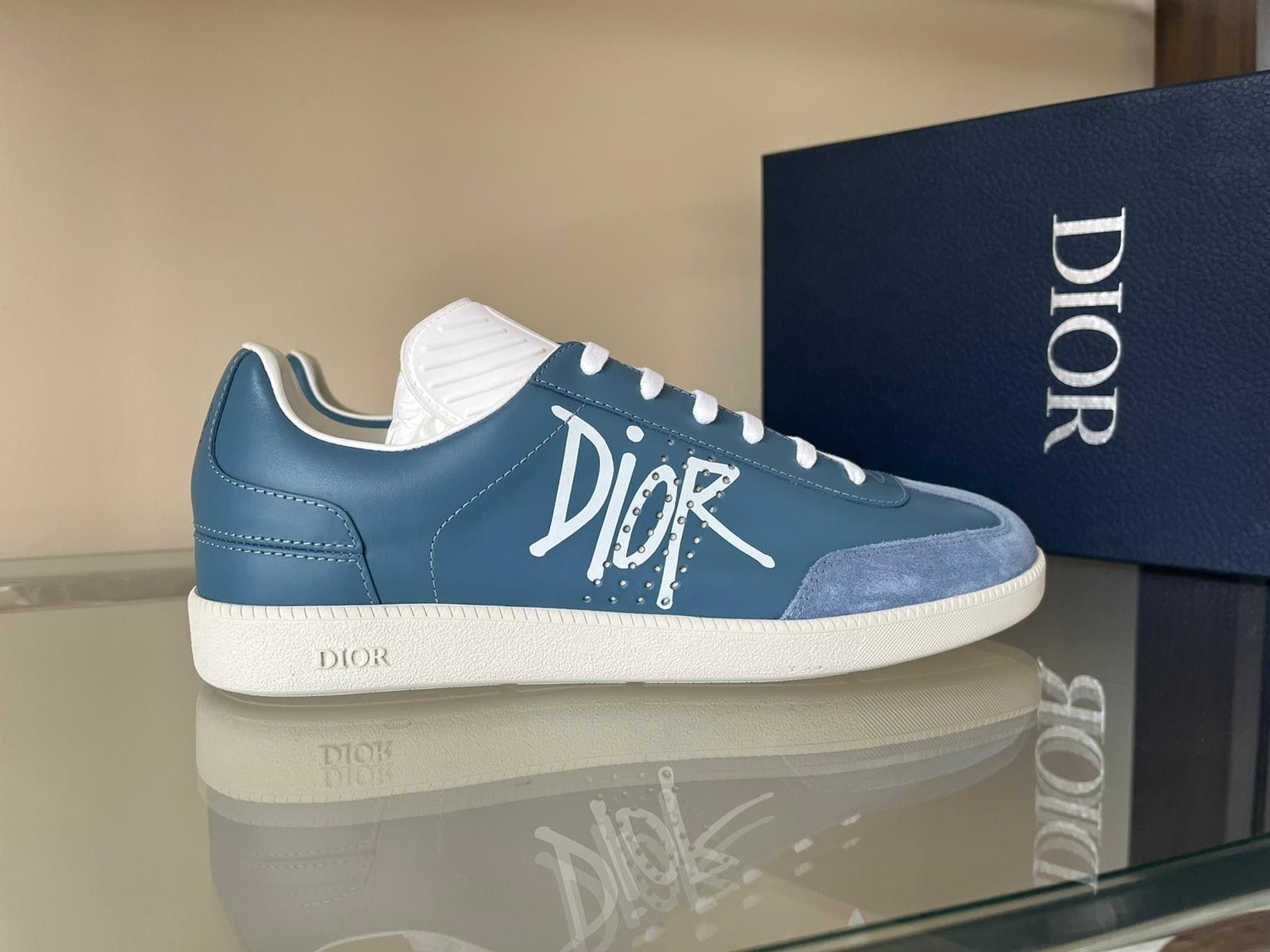 image of Dior x Stussy B01 Low Top Sneakers In Blue, Men's (Size 7)