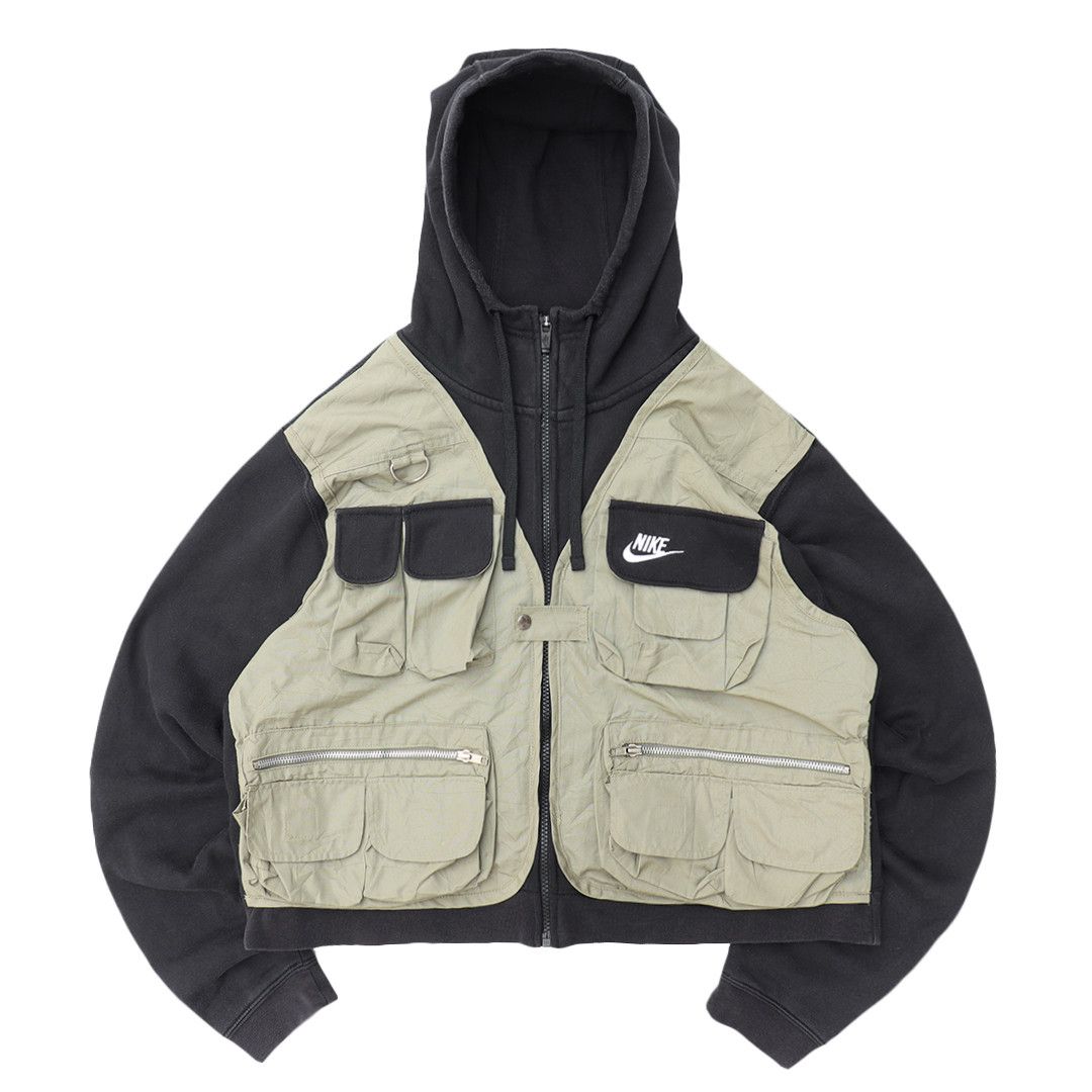 Nike × Streetwear Reworked Nike Club Tactical Crop Zip-up Hoodie Black ...