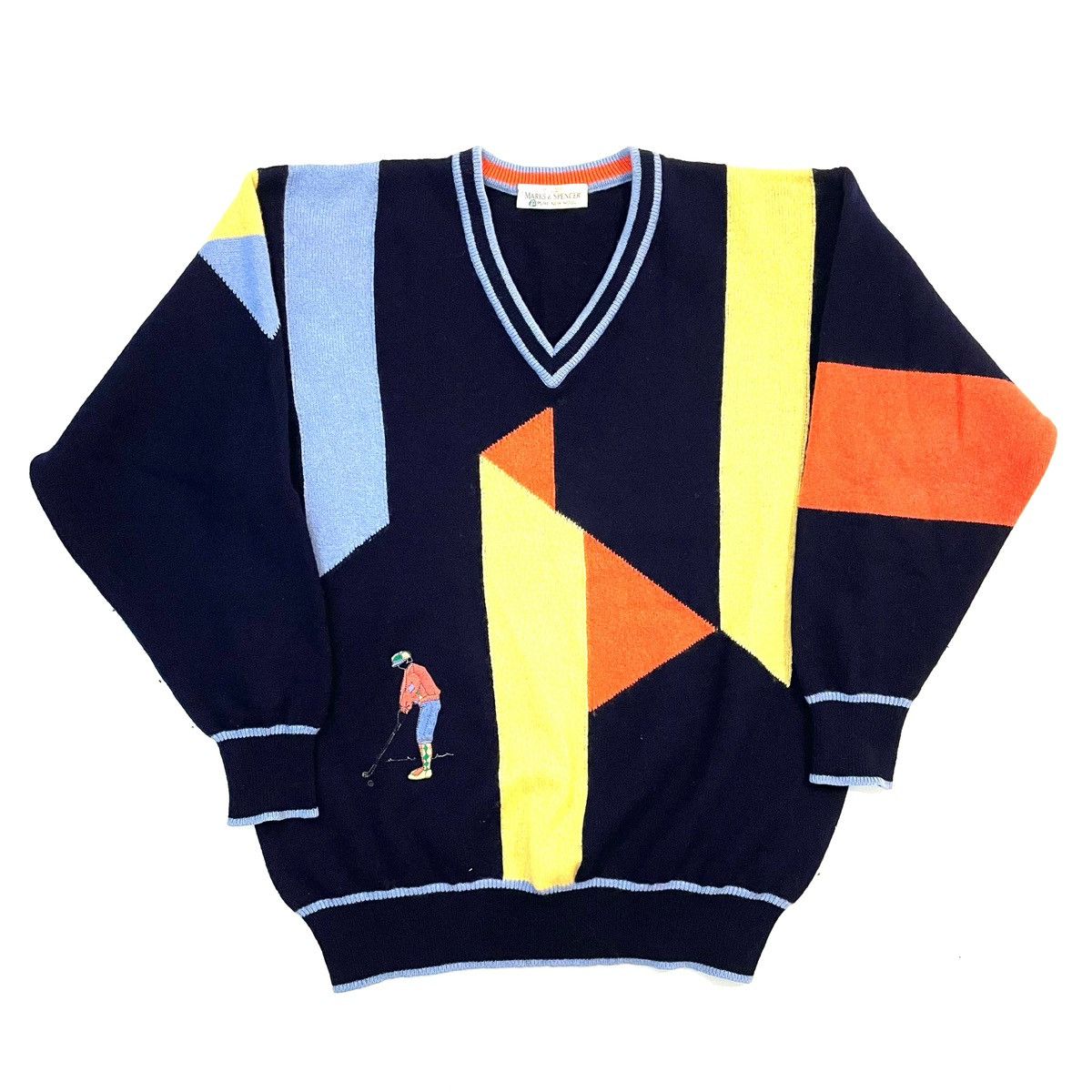 Mark & Spencer sweater jumper vintage colour block golf