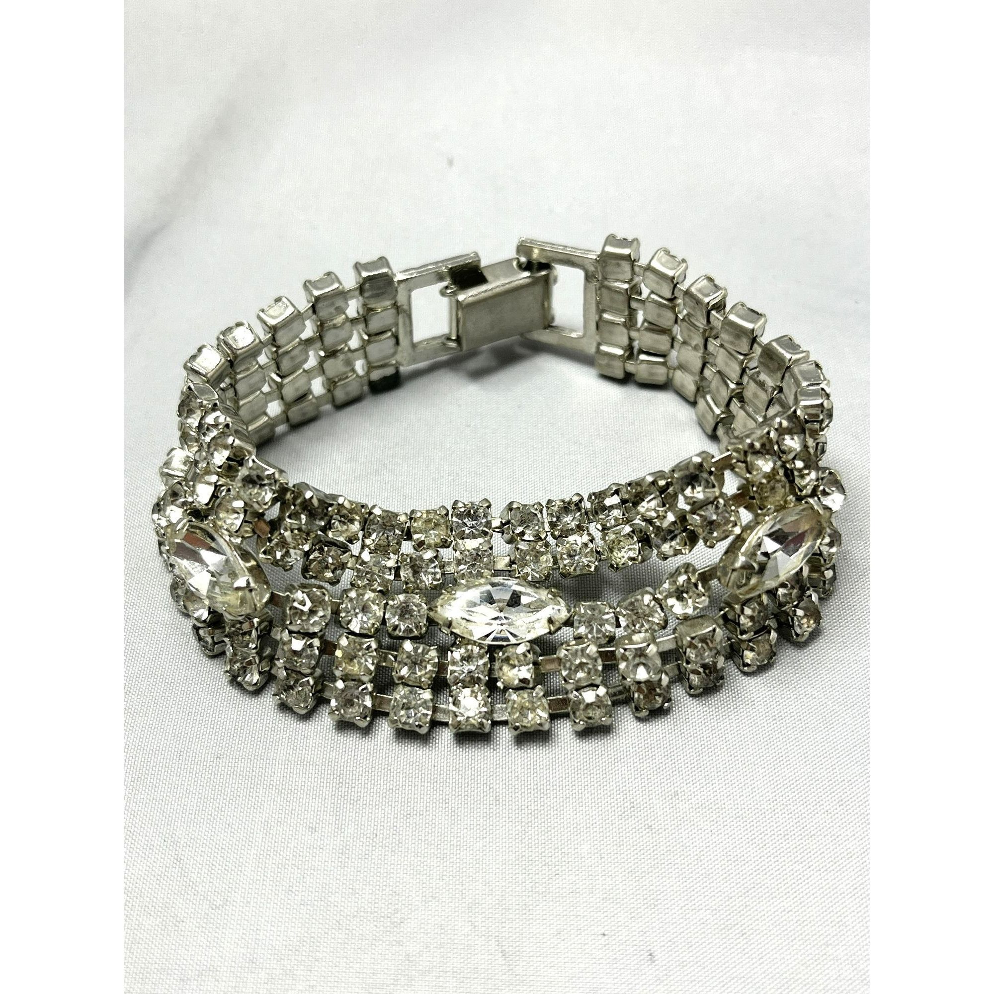 Vintage Wide Rhinestone Chain Bracelet