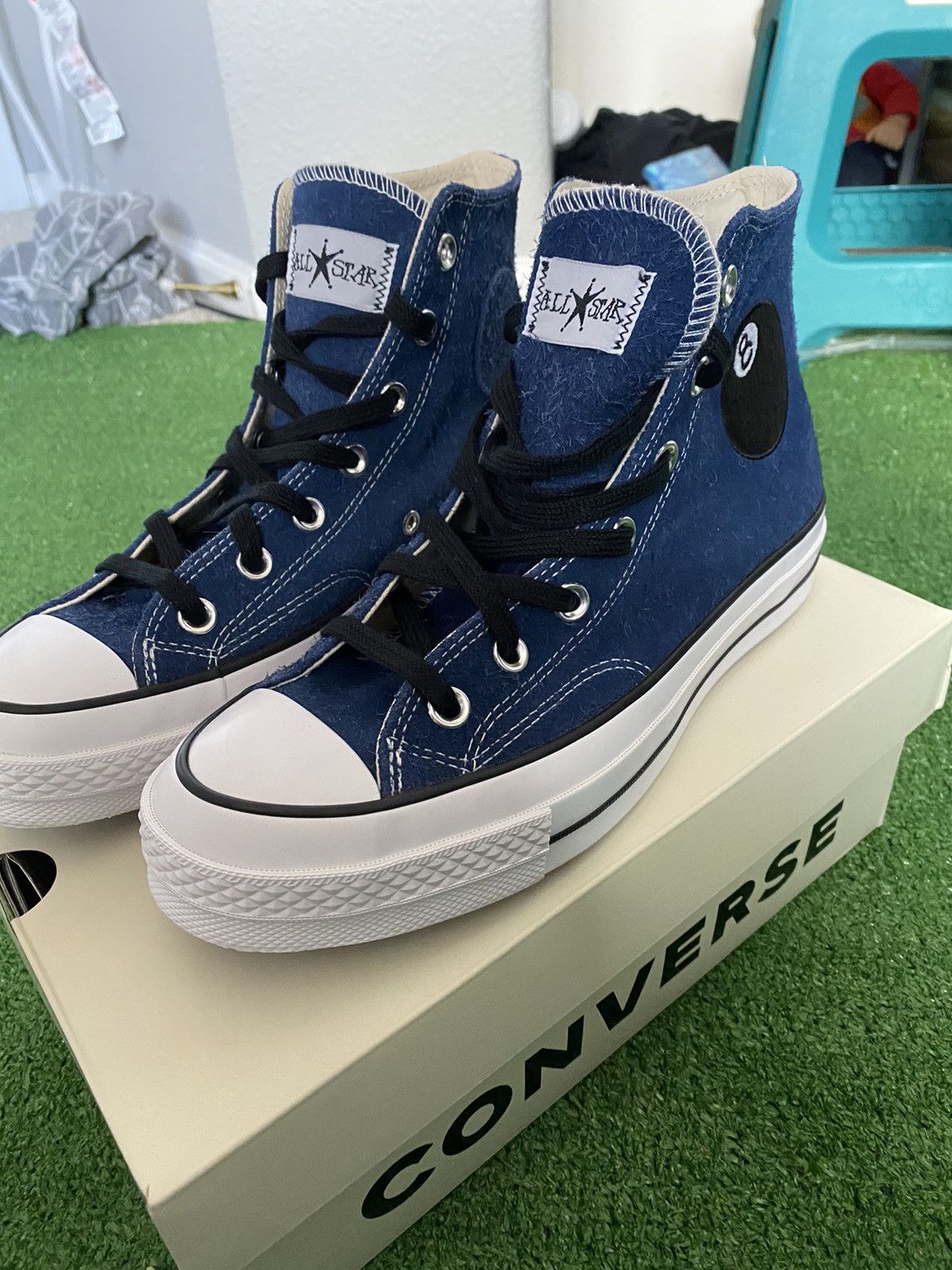 Converse Stussy Navy Hi Top Stussy 8 ball Converse Grailed