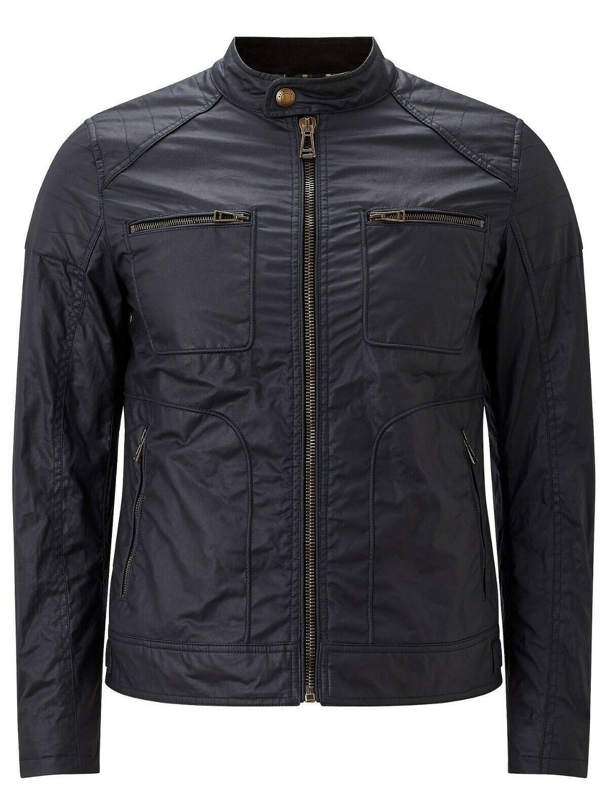 image of Belstaff Weybridge Moto Jacket Navy 6Oz Waxed Cotton,40Us in Dark Navy, Men's (Size Medium)