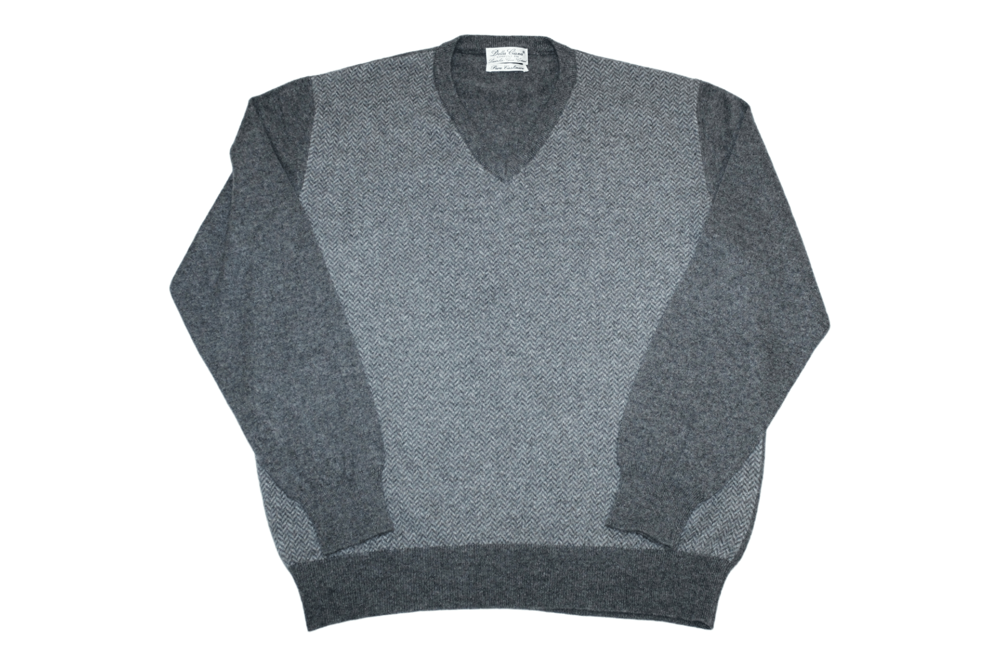 image of Cashmere Wool x Italian Designers Della Ciana Puro Cashmere Herringbone Knitted Crew Sweater in Gre