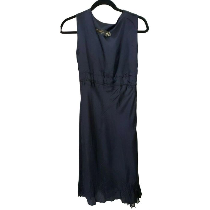 Designer Jeff Gallano Silk Dress Navy Sequin Evening Cocktail Empire ...