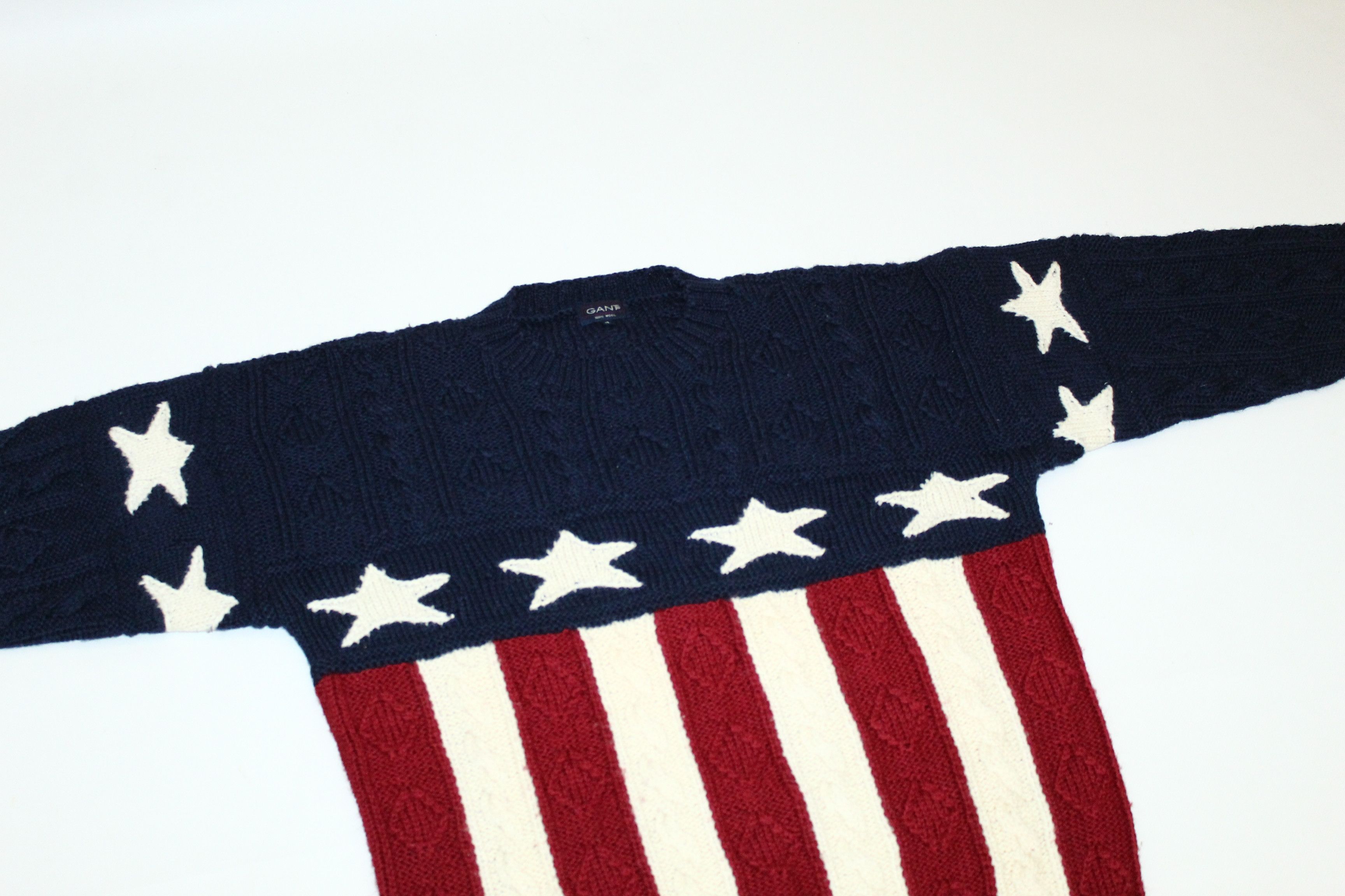 Gant Rugger 🔥VTG🔥 GANT USA Flag Cable Knit Wool Crew Sweater Size US XL / EU 56 / 4 - 7 Thumbnail
