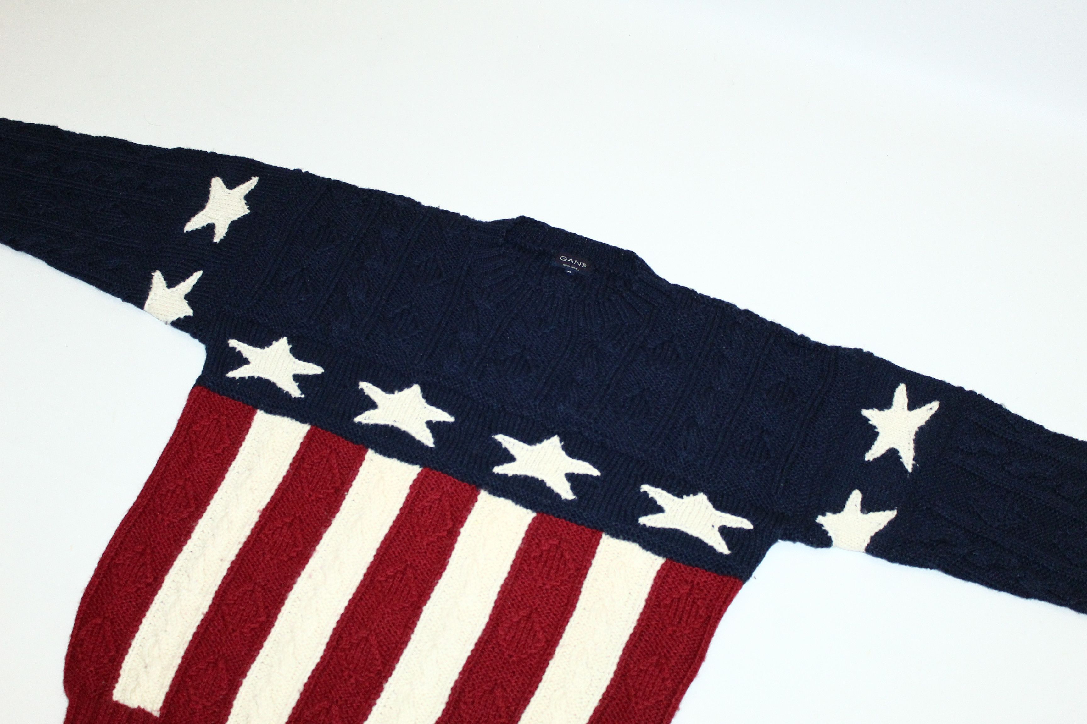 Gant Rugger 🔥VTG🔥 GANT USA Flag Cable Knit Wool Crew Sweater Size US XL / EU 56 / 4 - 4 Thumbnail
