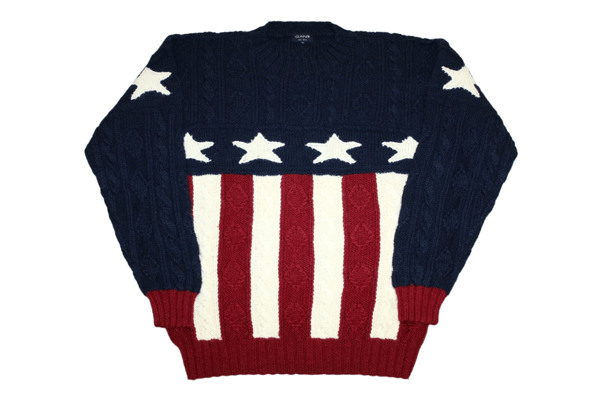 Gant Rugger 🔥VTG🔥 GANT USA Flag Cable Knit Wool Crew Sweater Size US XL / EU 56 / 4 - 1 Thumbnail