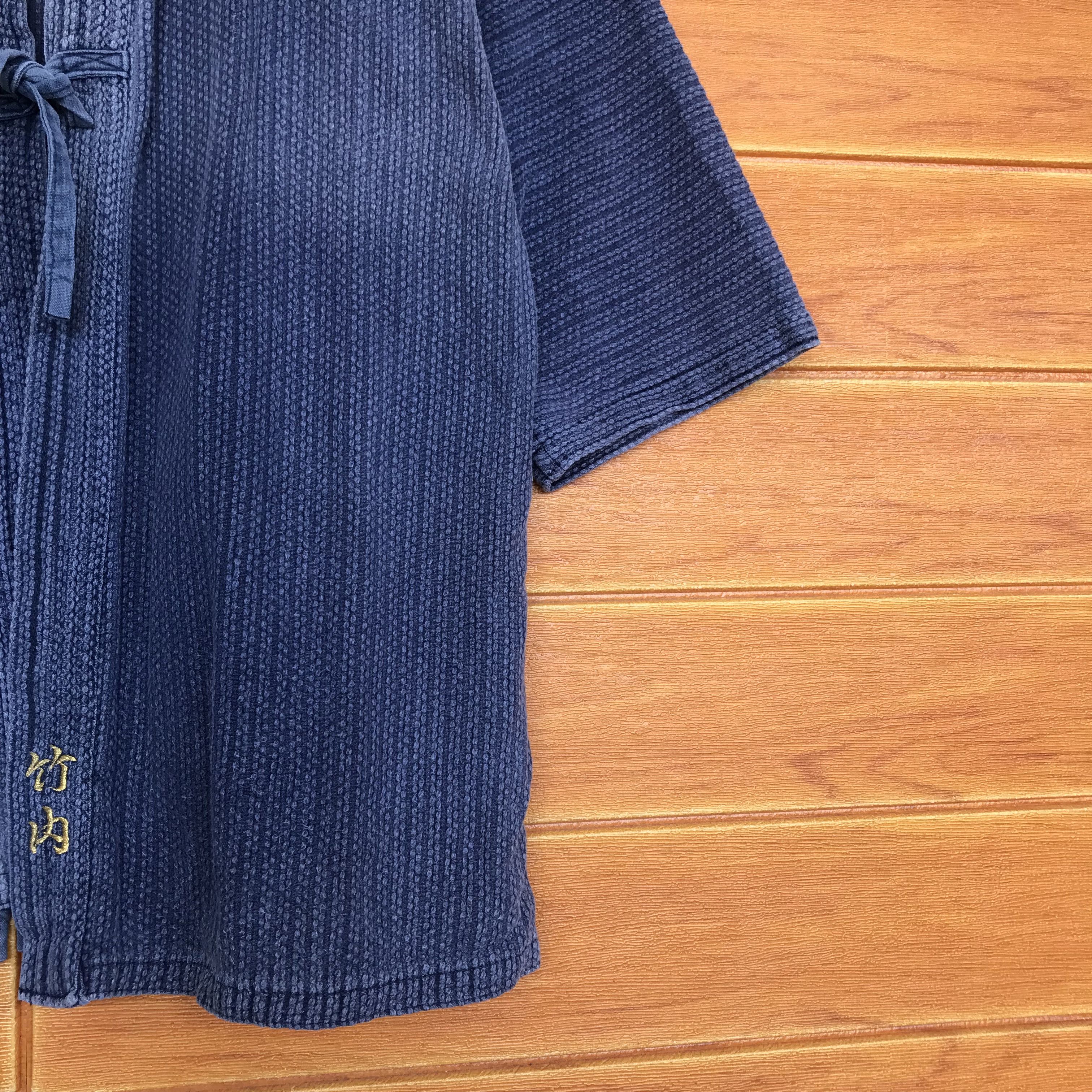 Indigo Vintage Kendo Noragi Indigo Faded Dyed Woven Cardigan jacket Size US L / EU 52-54 / 3 - 5 Thumbnail