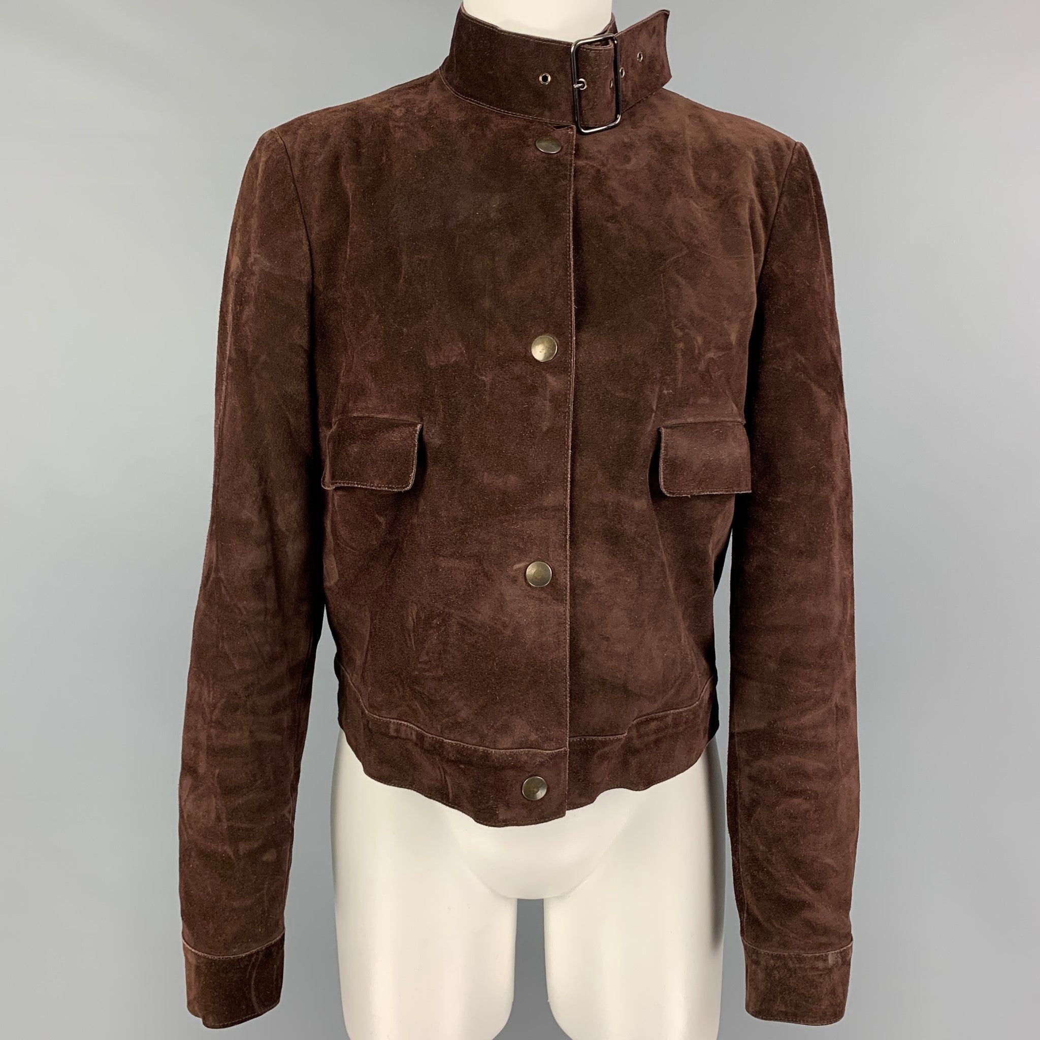Veste En Daim AMI Marron - Taille L, Fermeture Pression, Col Chemise, Pour Femme - Occasion Très Bon état