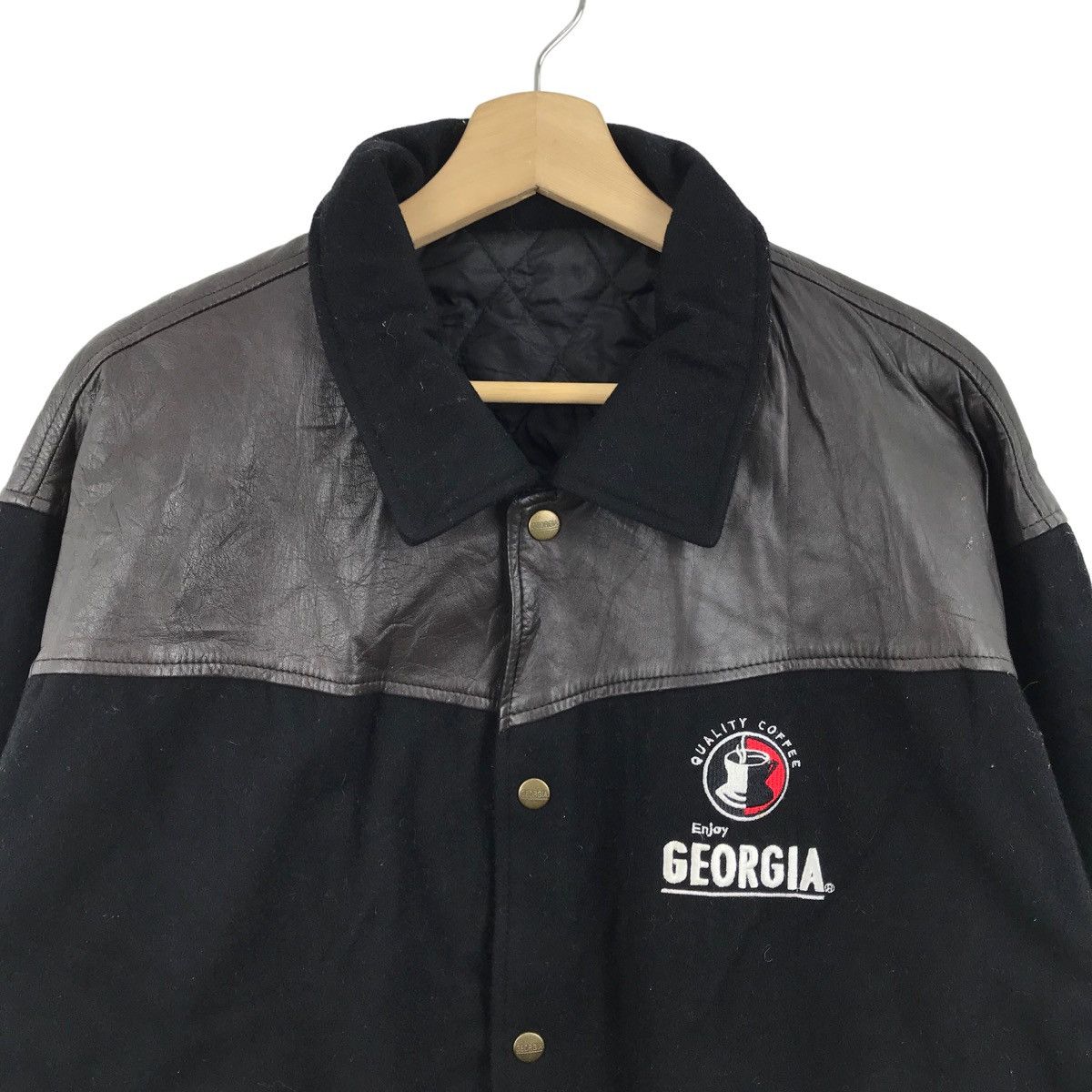 Vintage Vintage GIORGIA COFFEE Varsity Jacket Wool Leather Casual Size US L / EU 52-54 / 3 - 2 Thumbnail
