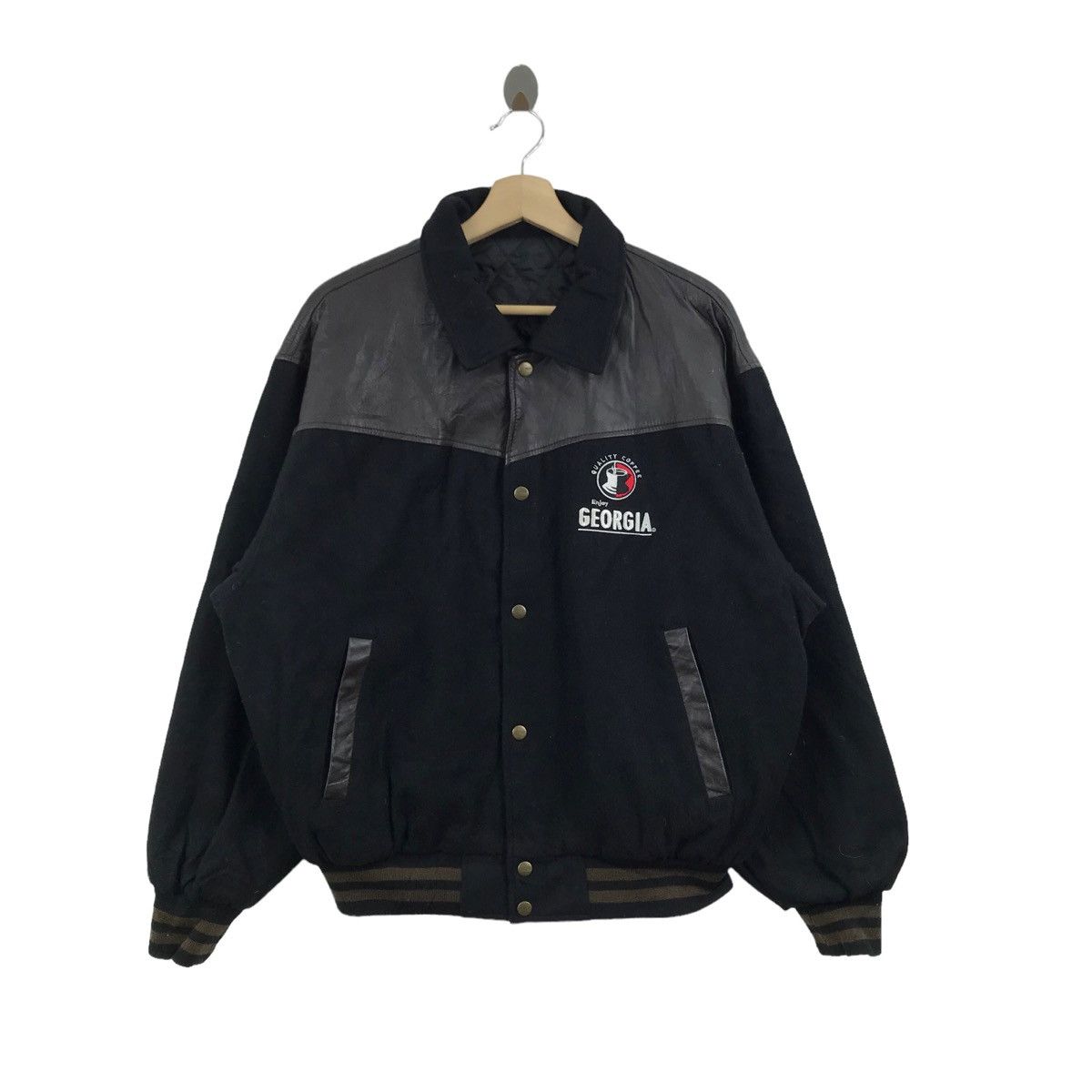 Vintage Vintage GIORGIA COFFEE Varsity Jacket Wool Leather Casual Size US L / EU 52-54 / 3 - 1 Thumbnail