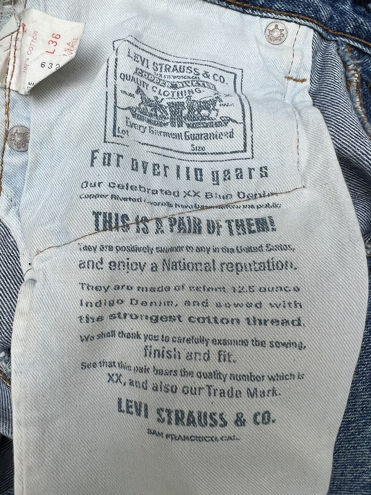 Levi's Vintage 90s Levi’s 501 Redline E Fade Denim Selvedge Jeans Size US 30 / EU 46 - 16 Thumbnail