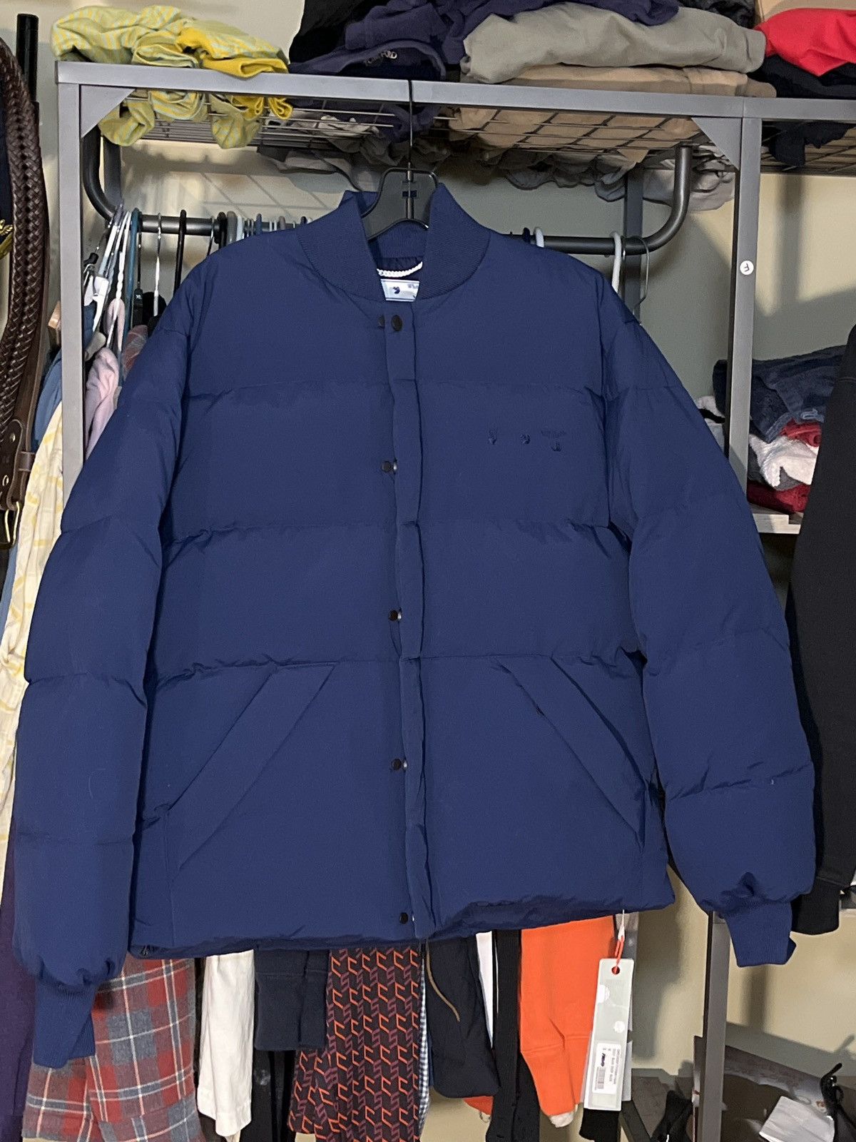 image of Off White Puffer Bomber in Blue, Men's (Size Medium)