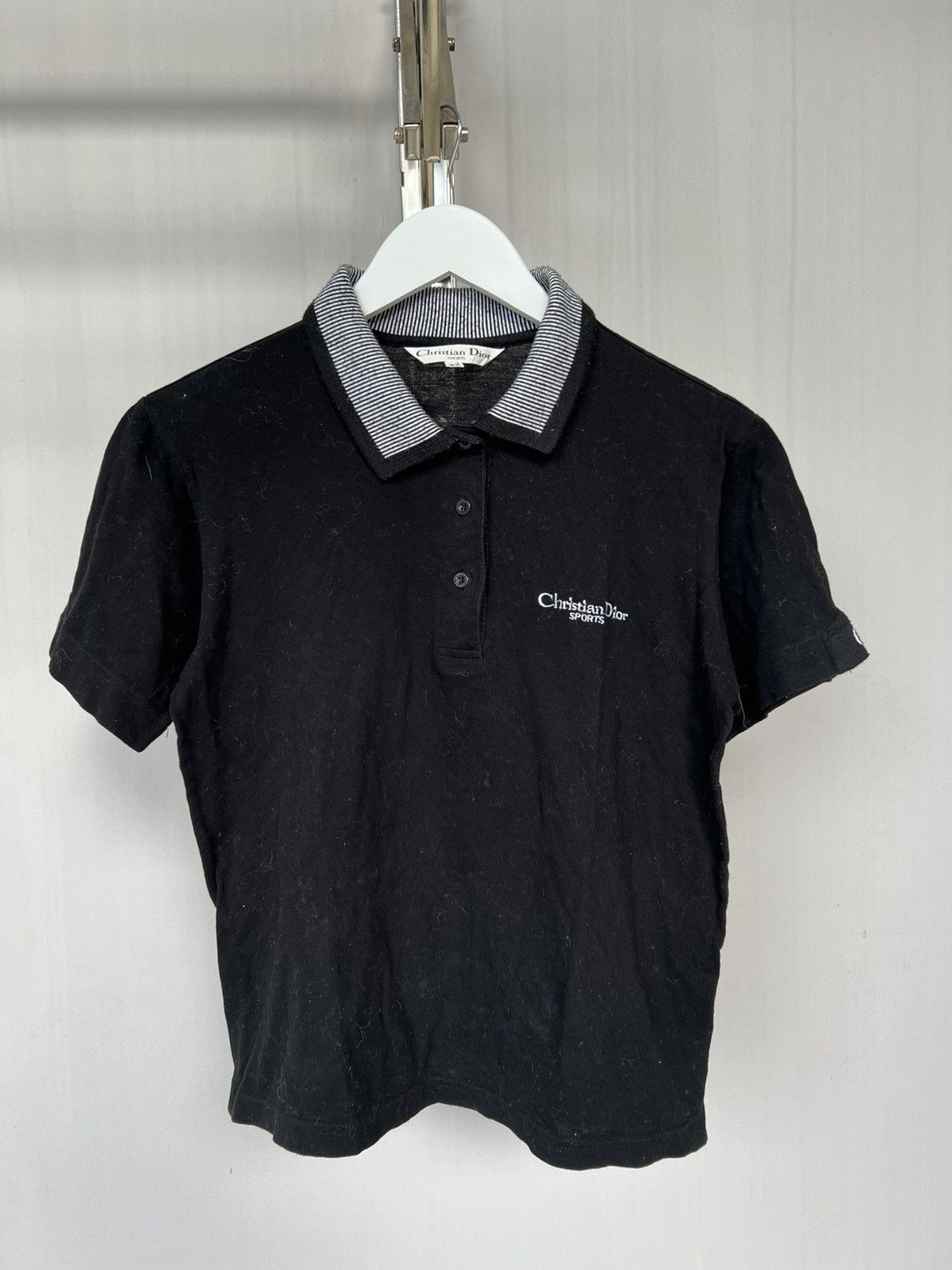 image of Christian Dior Monsieur x Dior Christian Dior - Cd Collar Logo Black Mesh Polo Shirt (Size XS)