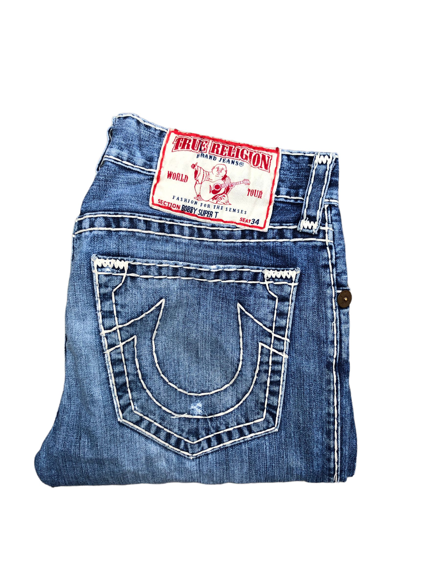 Vintage True Religion Jeans Size 33 BOBBY SUPER T Blue, image size:1800x2400