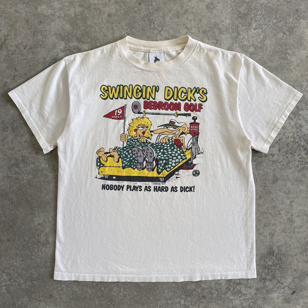 Vintage Vintage 90’s Swingin’ DICK’S Rules Wording Dirty T-shirt Size US L / EU 52-54 / 3 - 3 Thumbnail