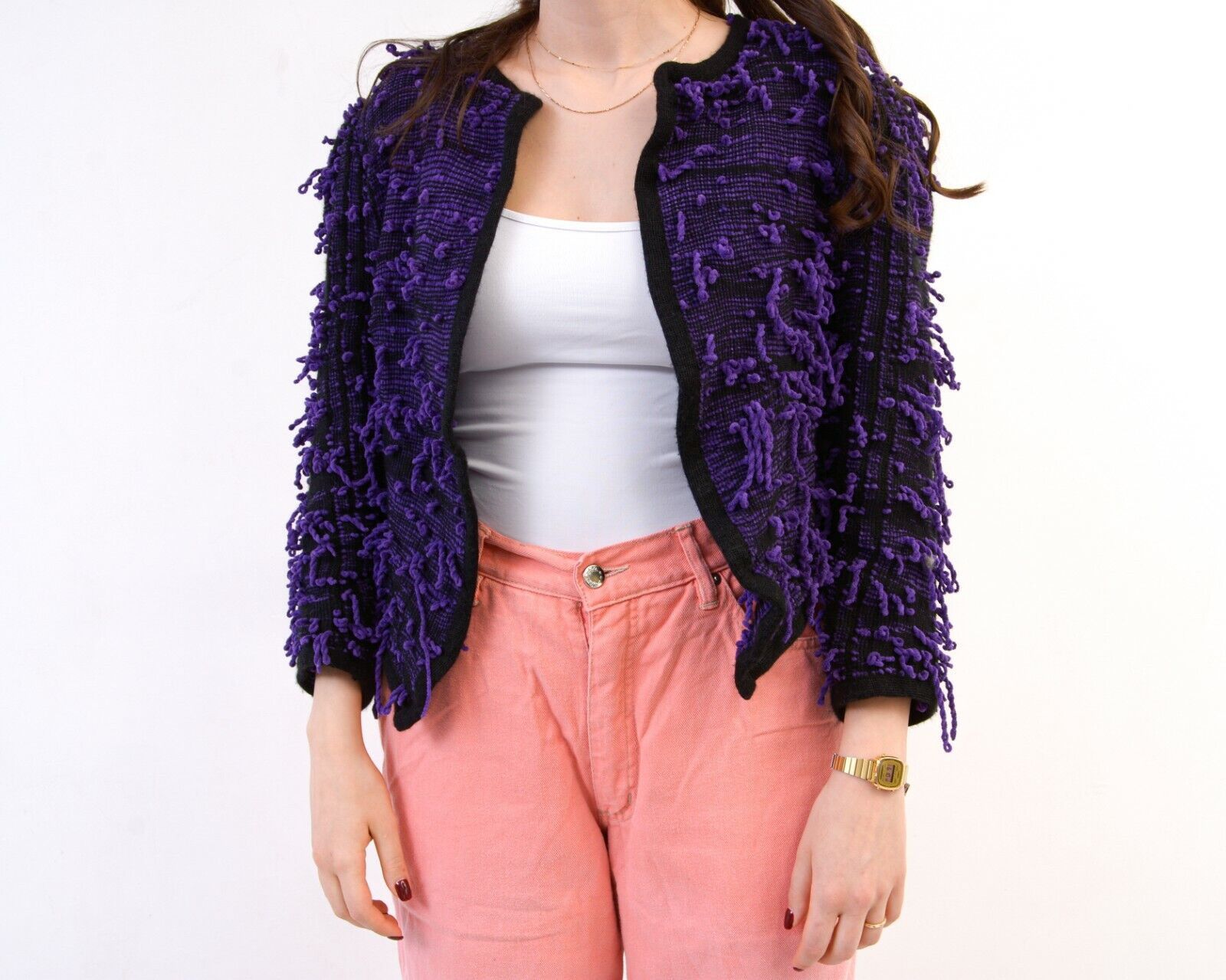 Vintage Women Wool Cardigan Sweater Jacket Threads Crop Knit Pattern Size S / US 4 / IT 40 - 5 Thumbnail