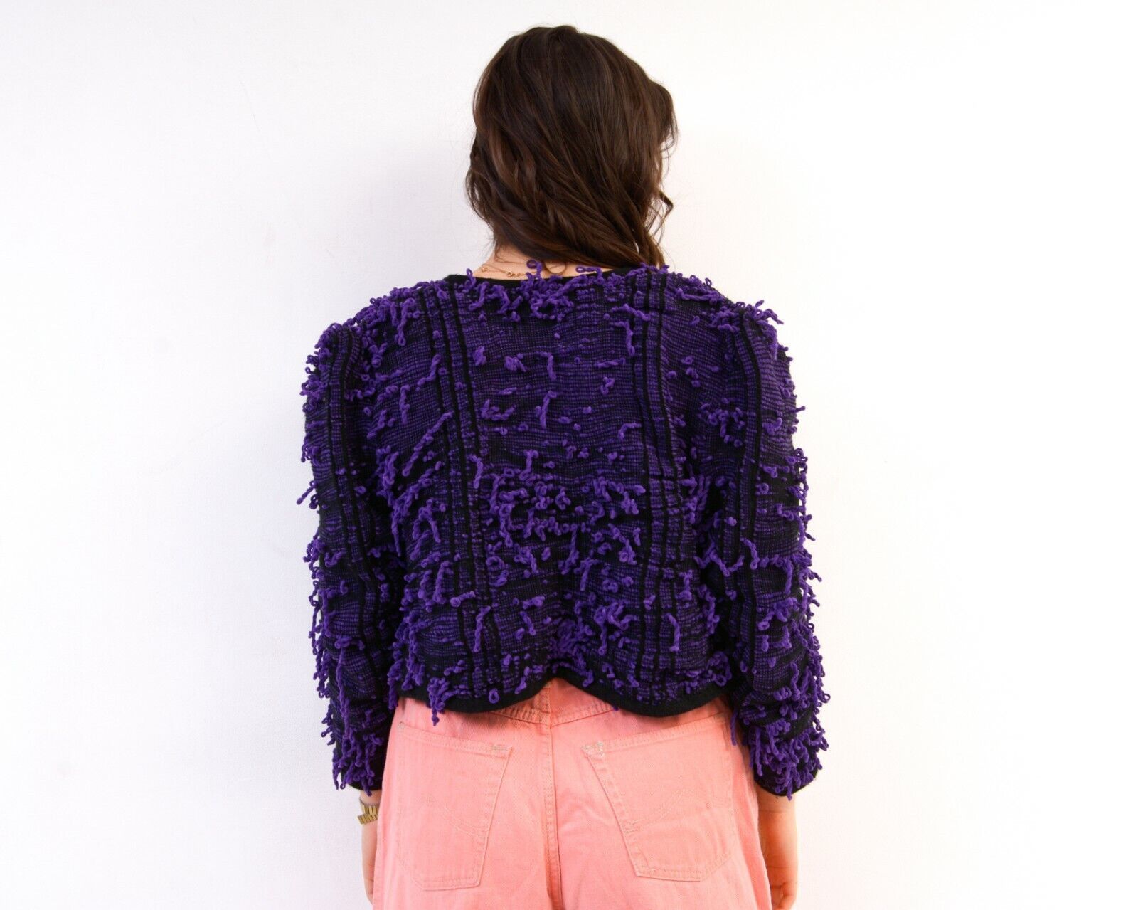 Vintage Women Wool Cardigan Sweater Jacket Threads Crop Knit Pattern Size S / US 4 / IT 40 - 4 Thumbnail